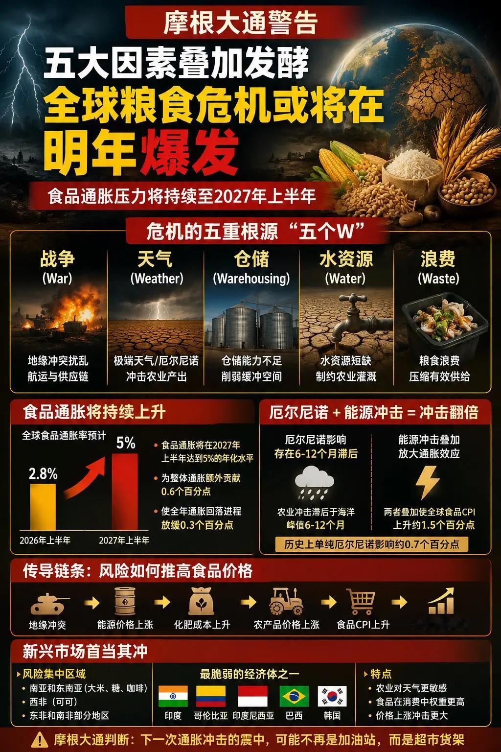摩根大通警告：全球粮食危机或将在明年爆发。