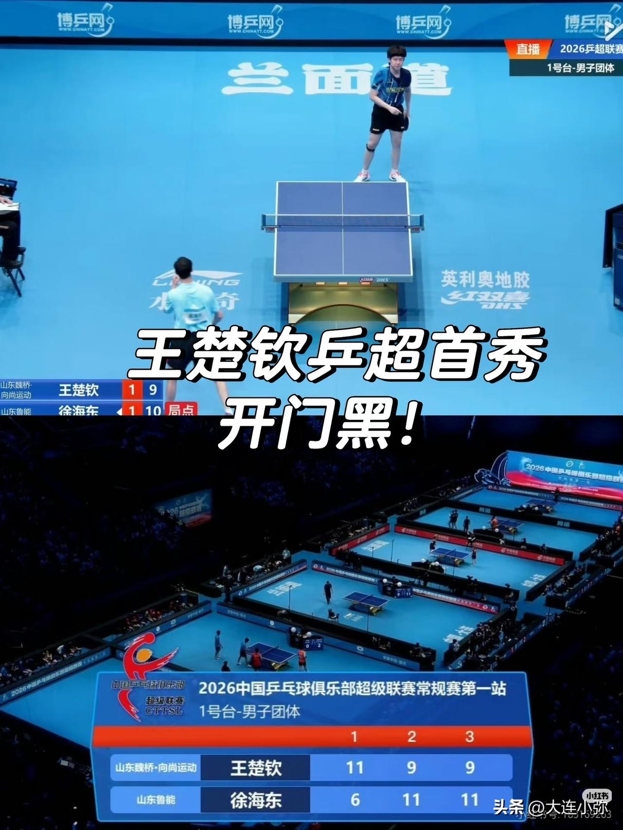 王楚钦在乒超联赛的大连战首秀1:2不敌徐海东！

7月23号，乒超联赛在大连开打