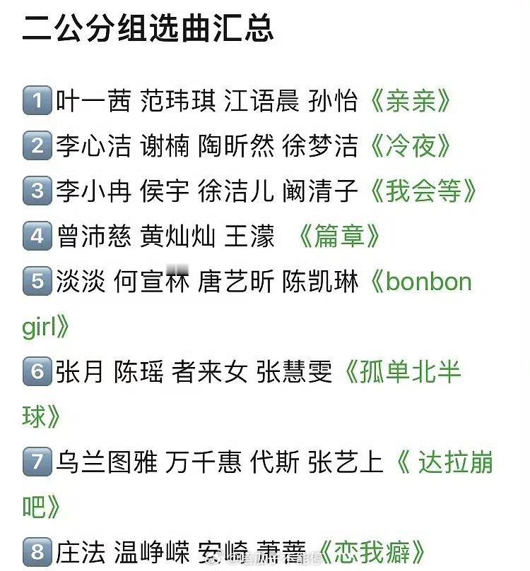 《浪姐》二公的分组和选曲🍉 
