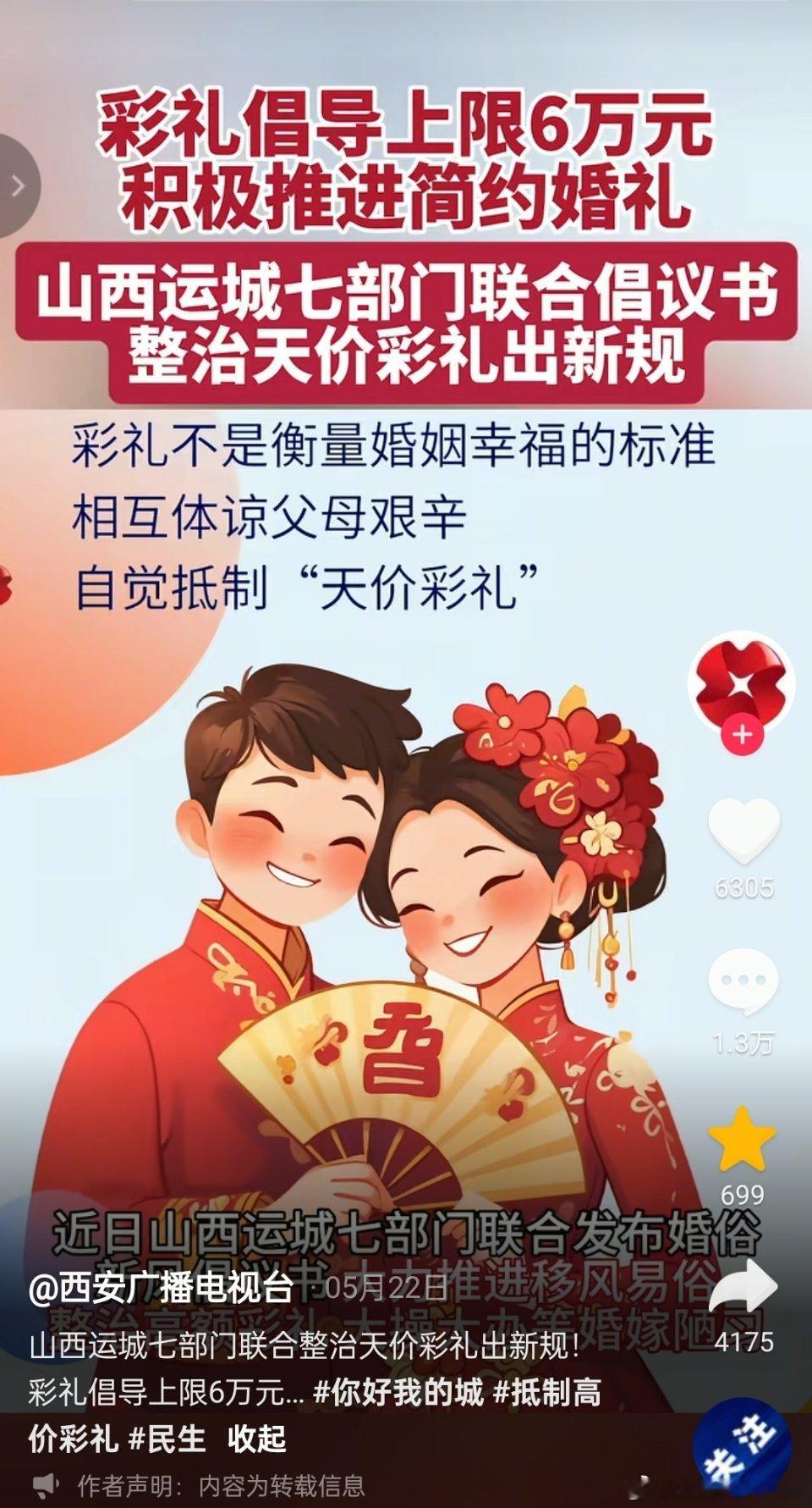 彩礼倡导上限6万元 