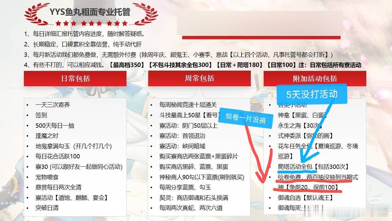 “屋屋，这边避雷一个代肝。一开始小红薯发的帖子他自荐上门，他说的除了斗技全包，3