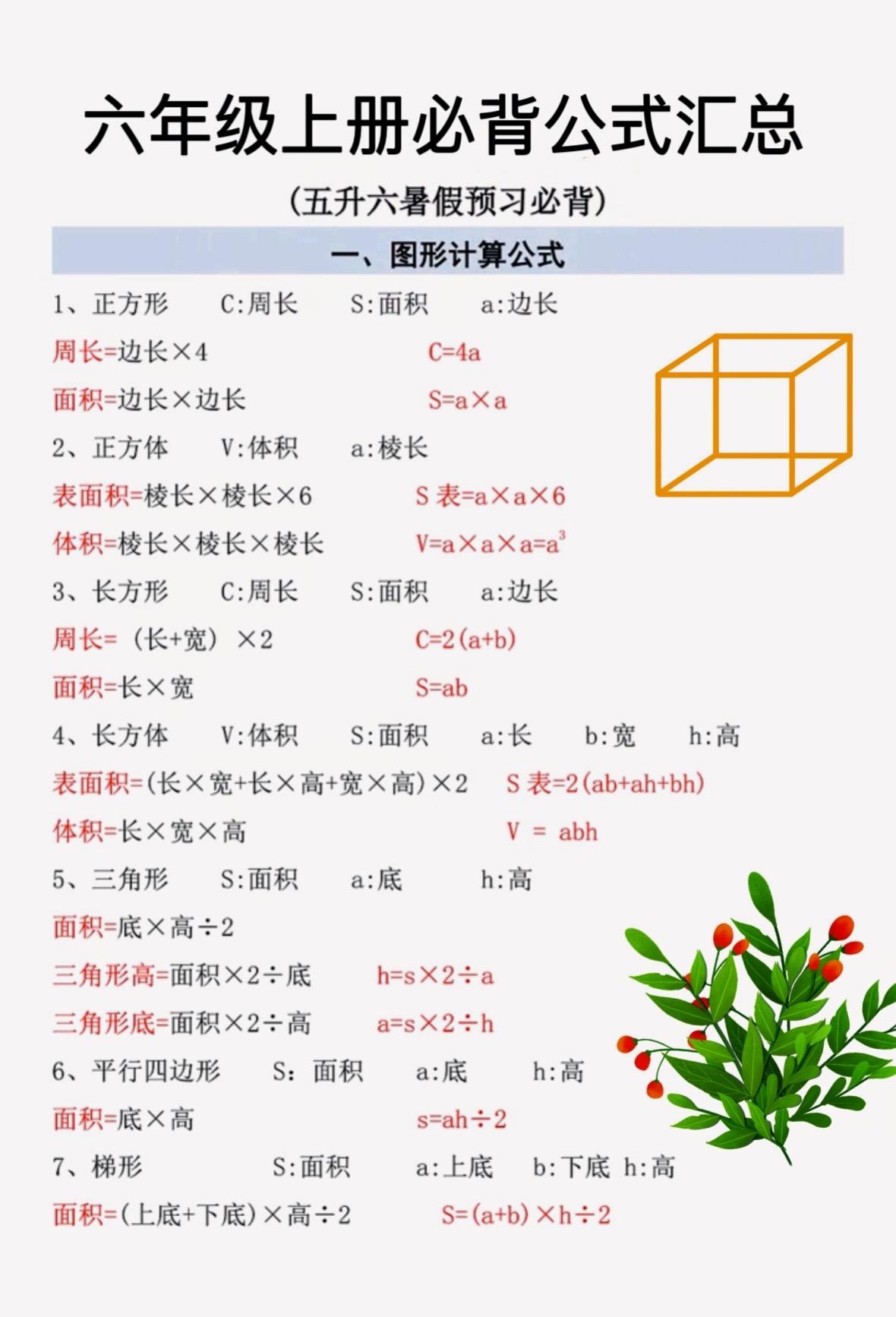 六上必备公式大全🔥。家长收藏
