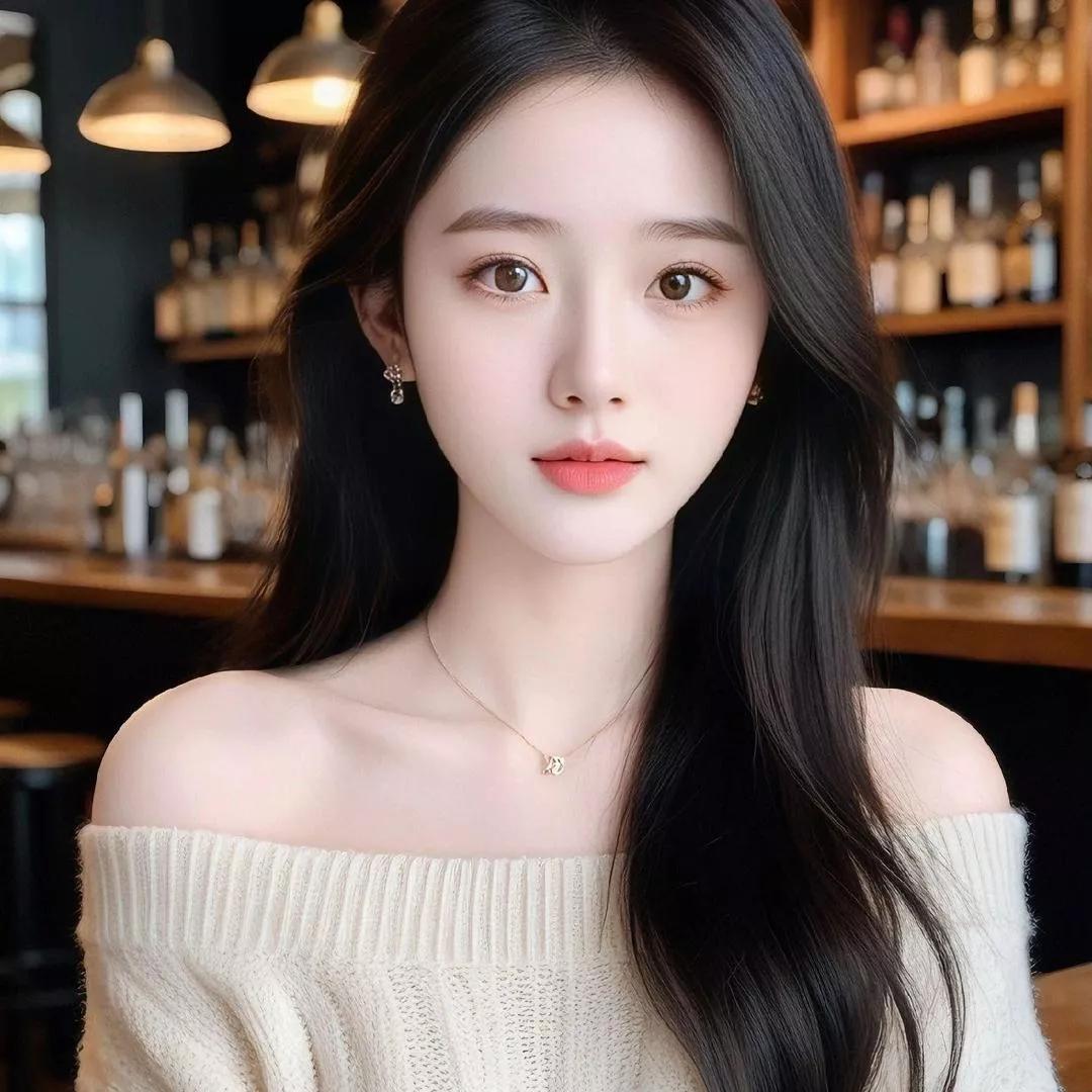 暖色系毛衣搭配温柔长发，咖啡馆的氛围中，暖意满满。温柔毛衣照 温柔毛衣少女 温柔