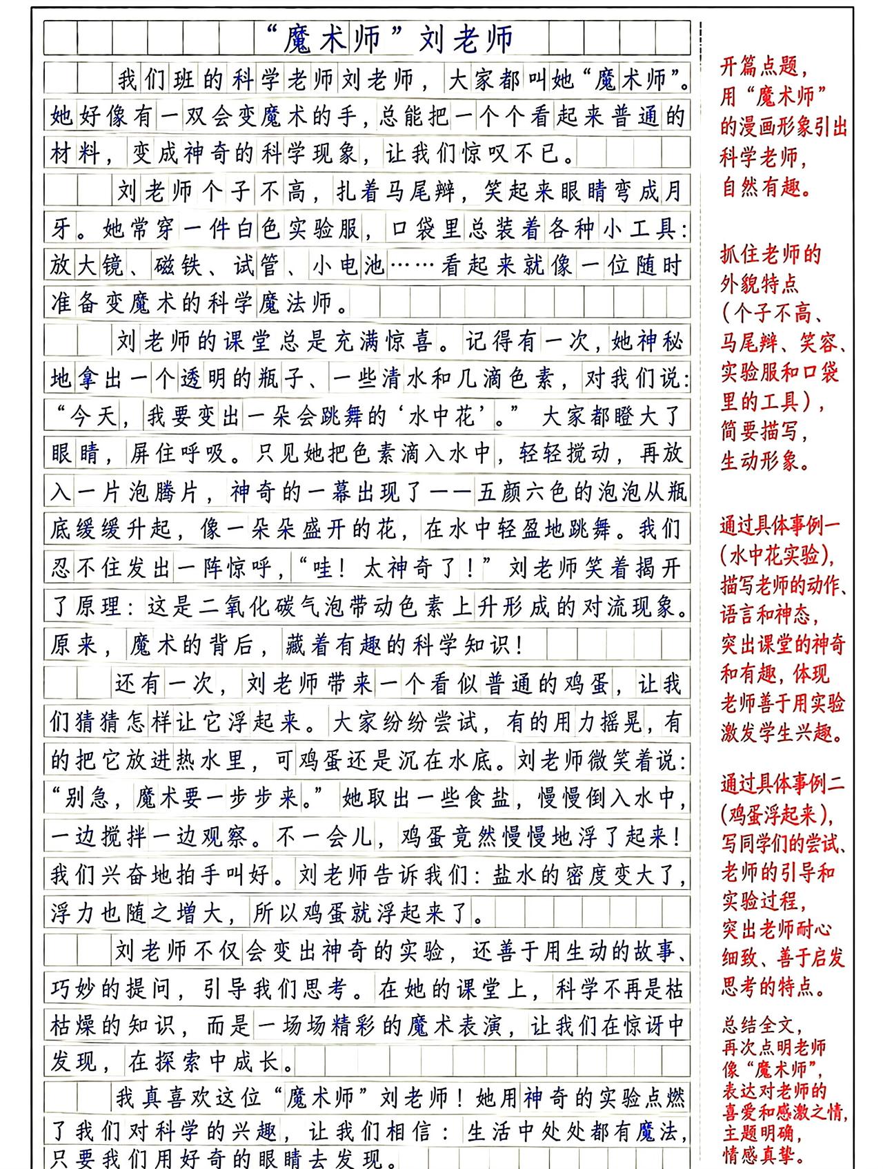 五年级上册语文，第二单元习作二《“漫画”老师》精选范文5篇，收藏备用