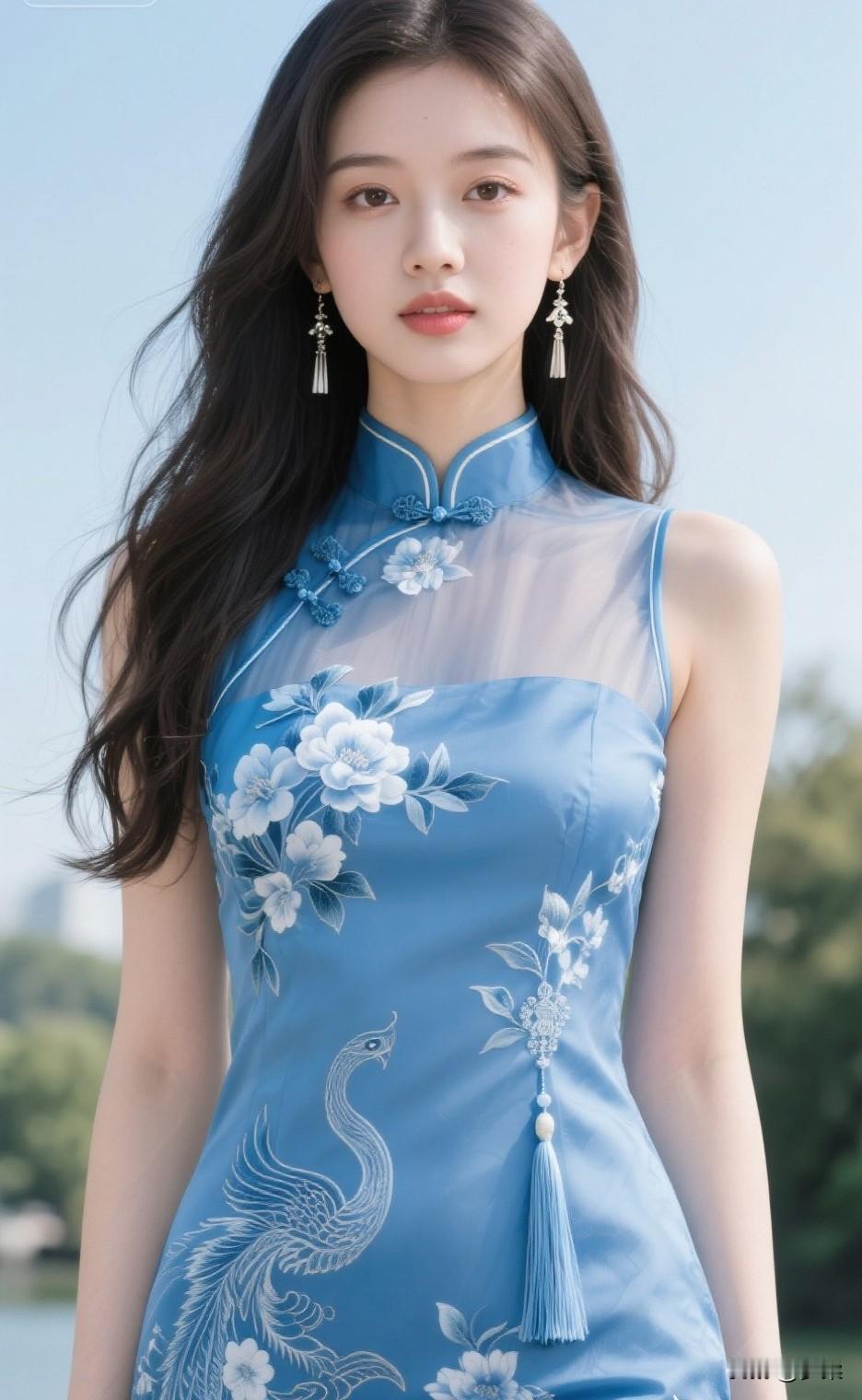 蓝调旗袍，优雅气质，梦回民国旗袍穿搭风格 旗袍复古照 旗袍国风旗袍 旗袍自然风 