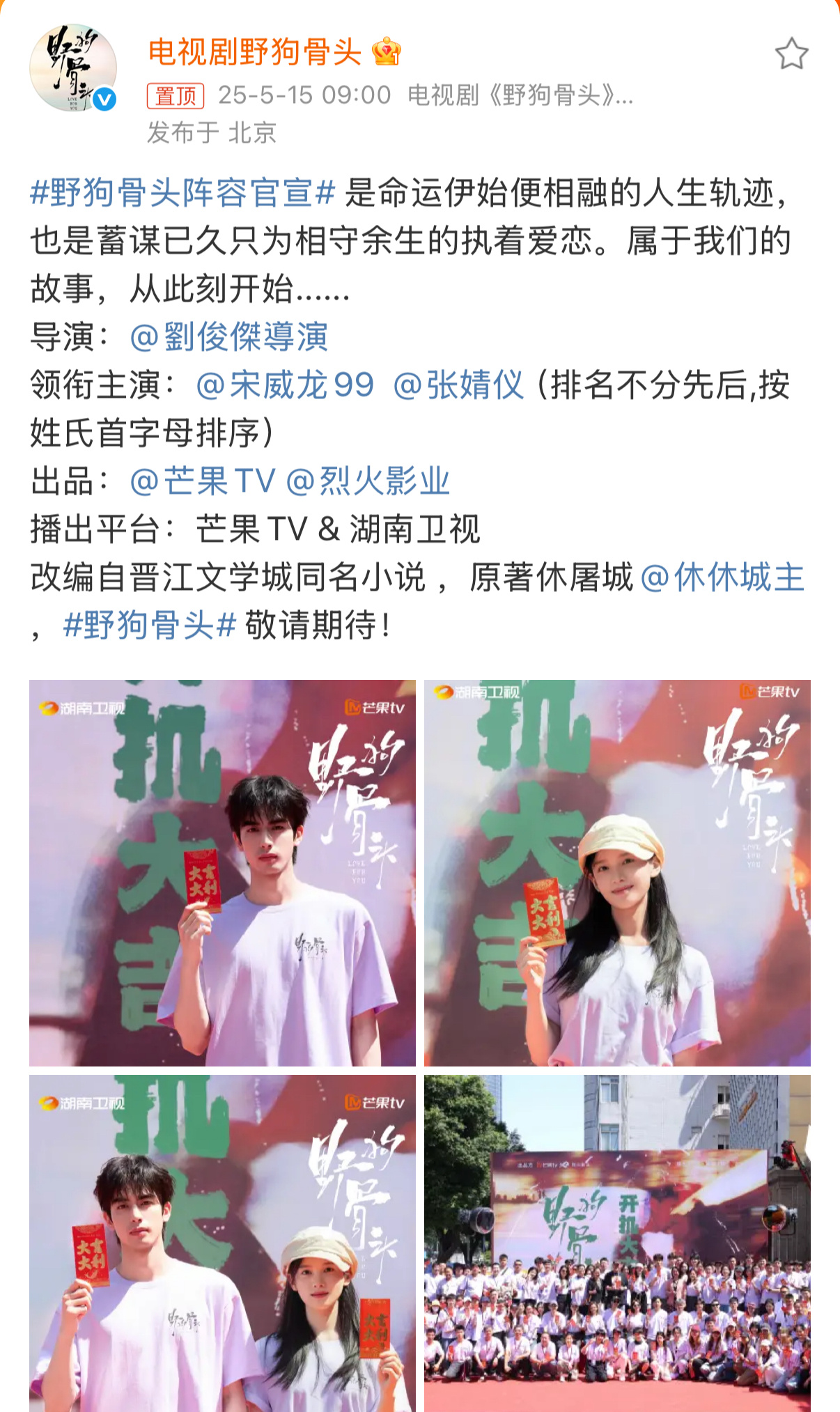 班底点燃我温暖你原班底，编剧是作者本人，再加上宋威龙张婧仪两张权威的脸，不知道这