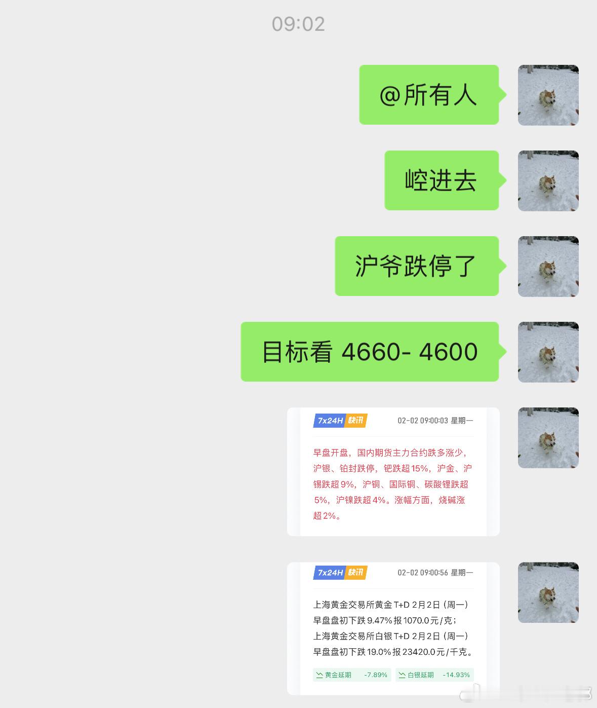 黄金白银又跌麻了预期之内的下跌。但是计划还是一样，先看4600的支撑情况。不贪吃