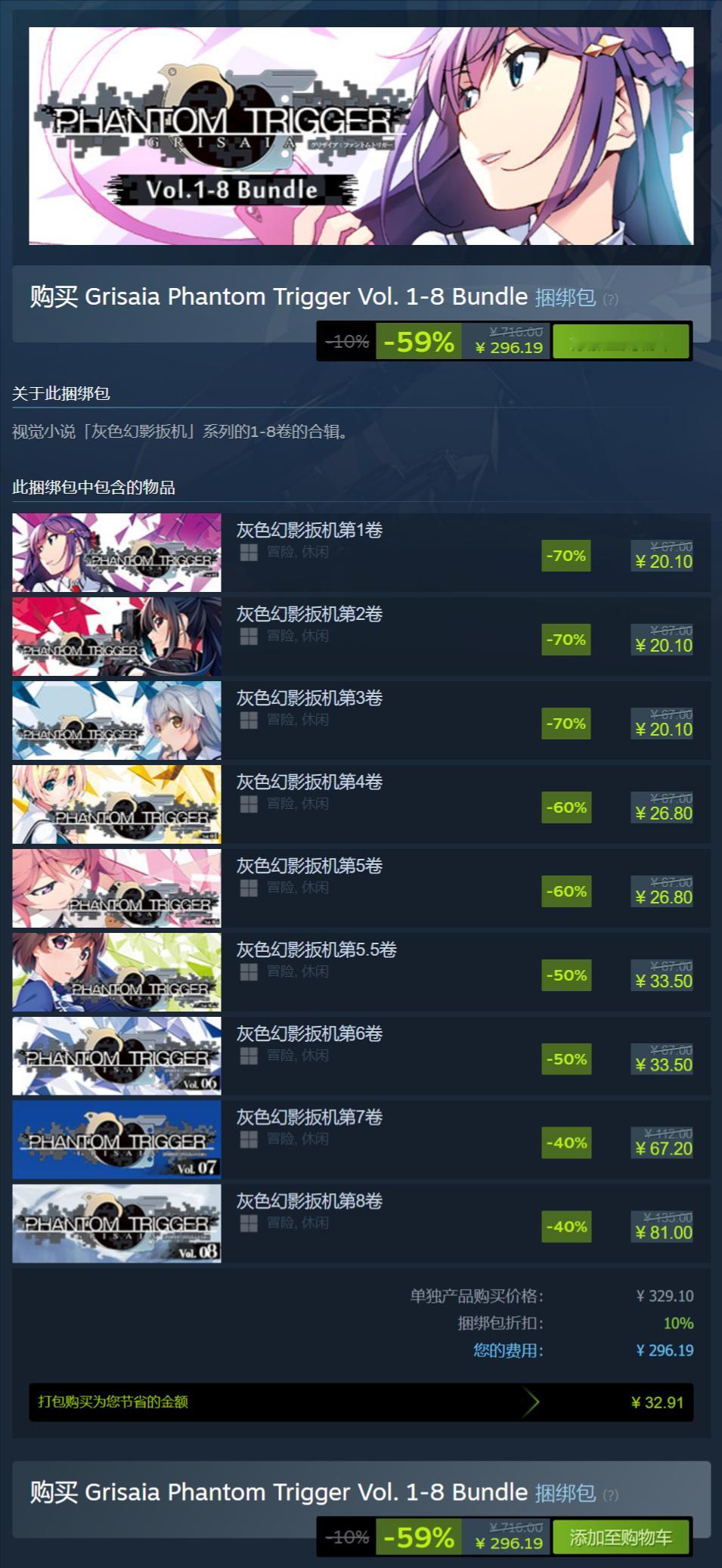 【Steam特惠】庆祝TV动画开播，《灰色：幻影扳机》1-8卷特卖，支持中文。 