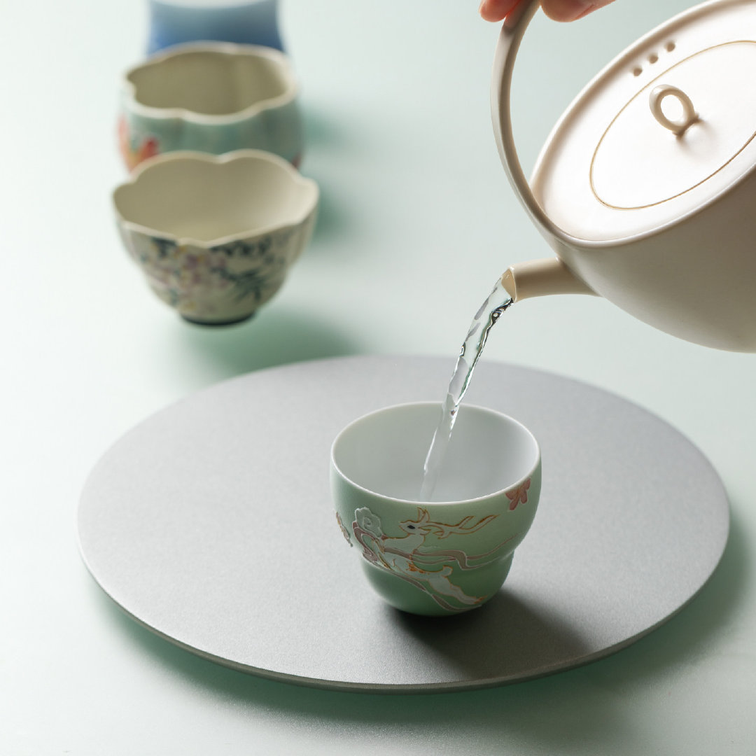 【FR手绘】五福临门陶瓷茶杯礼盒，竹节杯身配中式彩绘，一套品茗雅器亦是体面东方伴