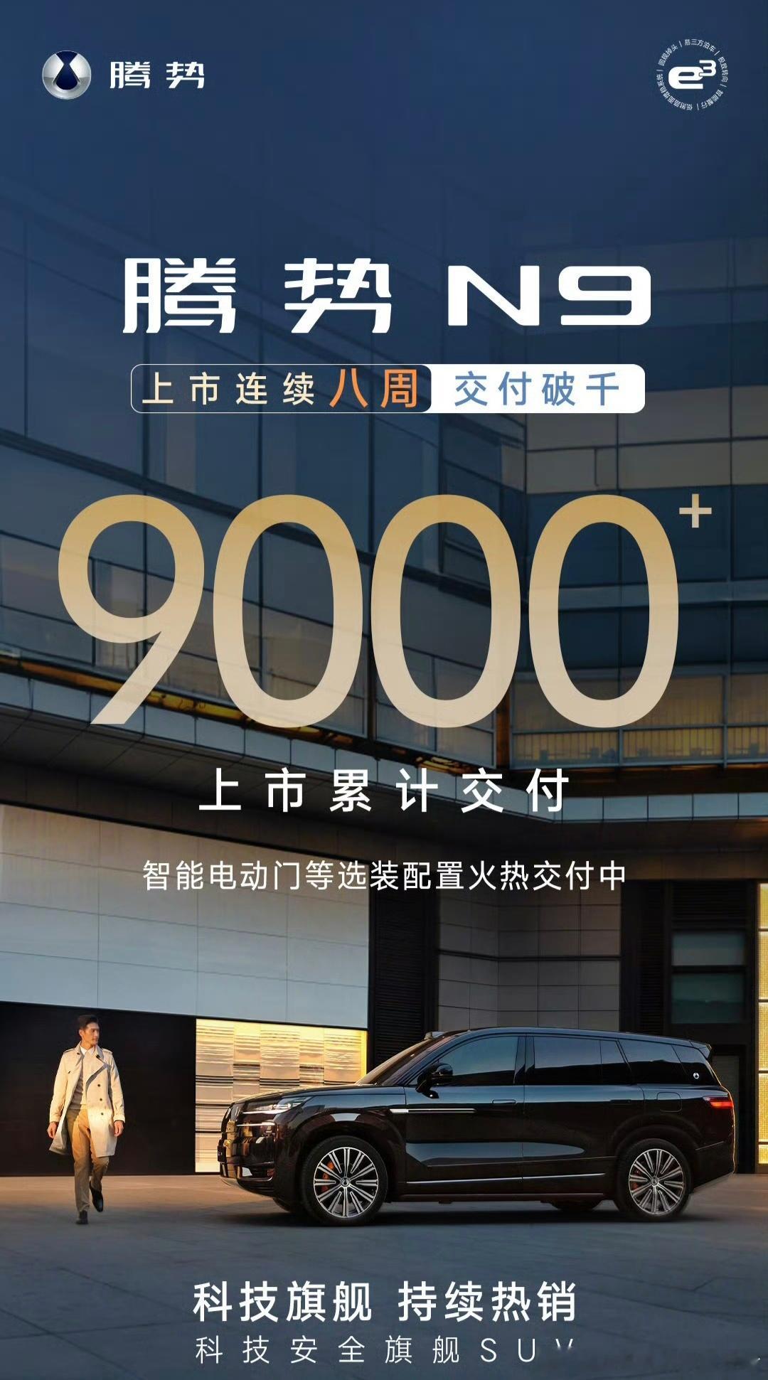 腾势N9连续八周交付破千，上市累计交付突破9000+，这成绩还是不错的。每周稳定
