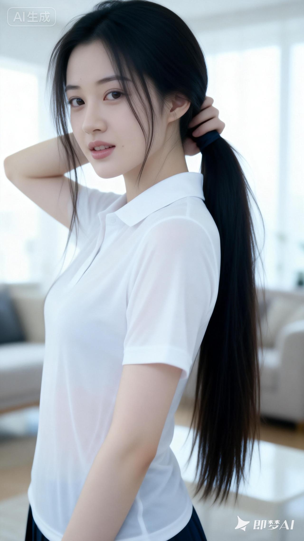 元气少女穿搭指南💕清新白色T恤，搭配黑色长裤，简约又时尚！