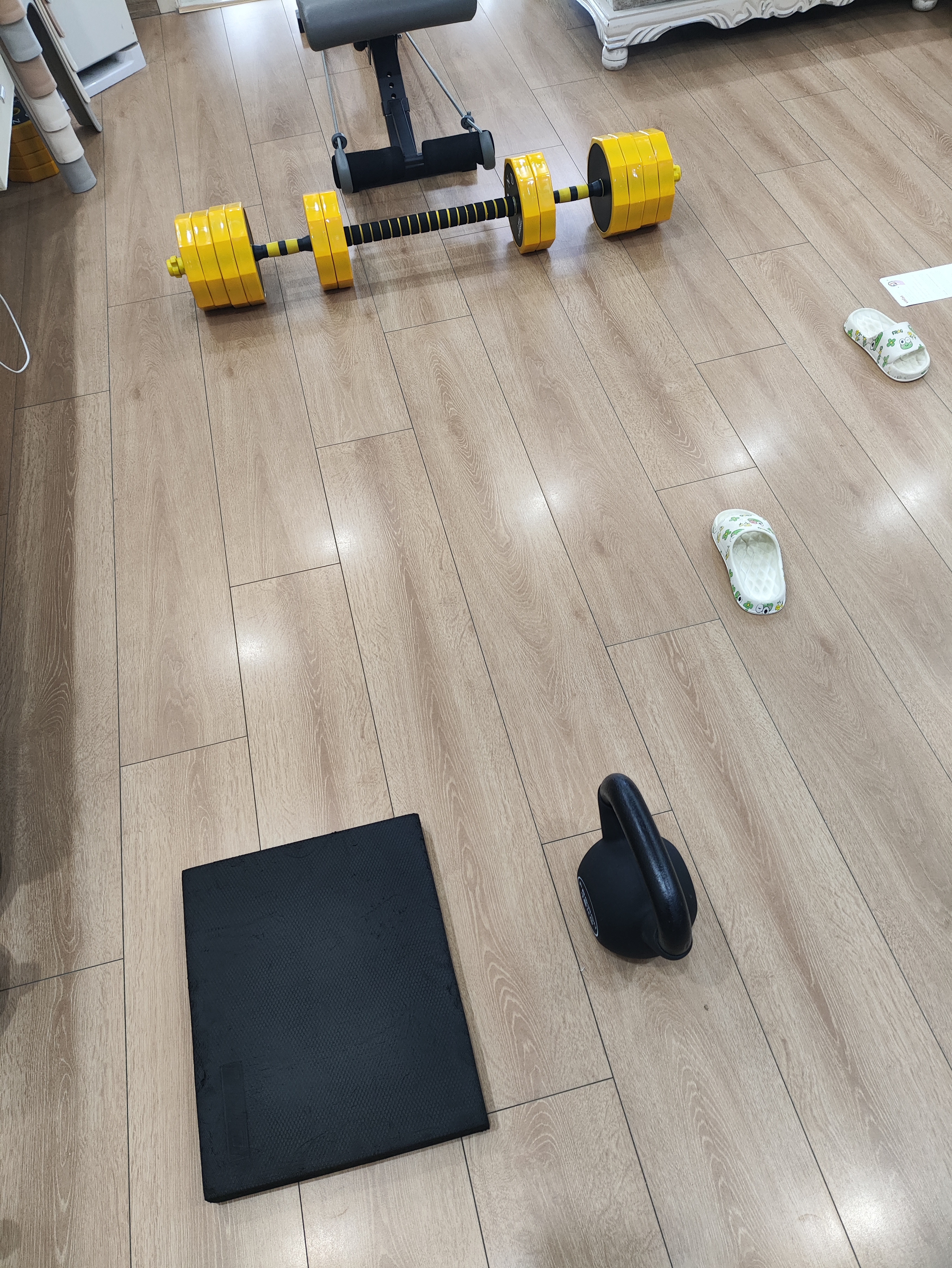 随便弄弄，16公斤壶铃俄罗斯转体5组110，31公斤杠铃卧推5组105，哑铃凳弹