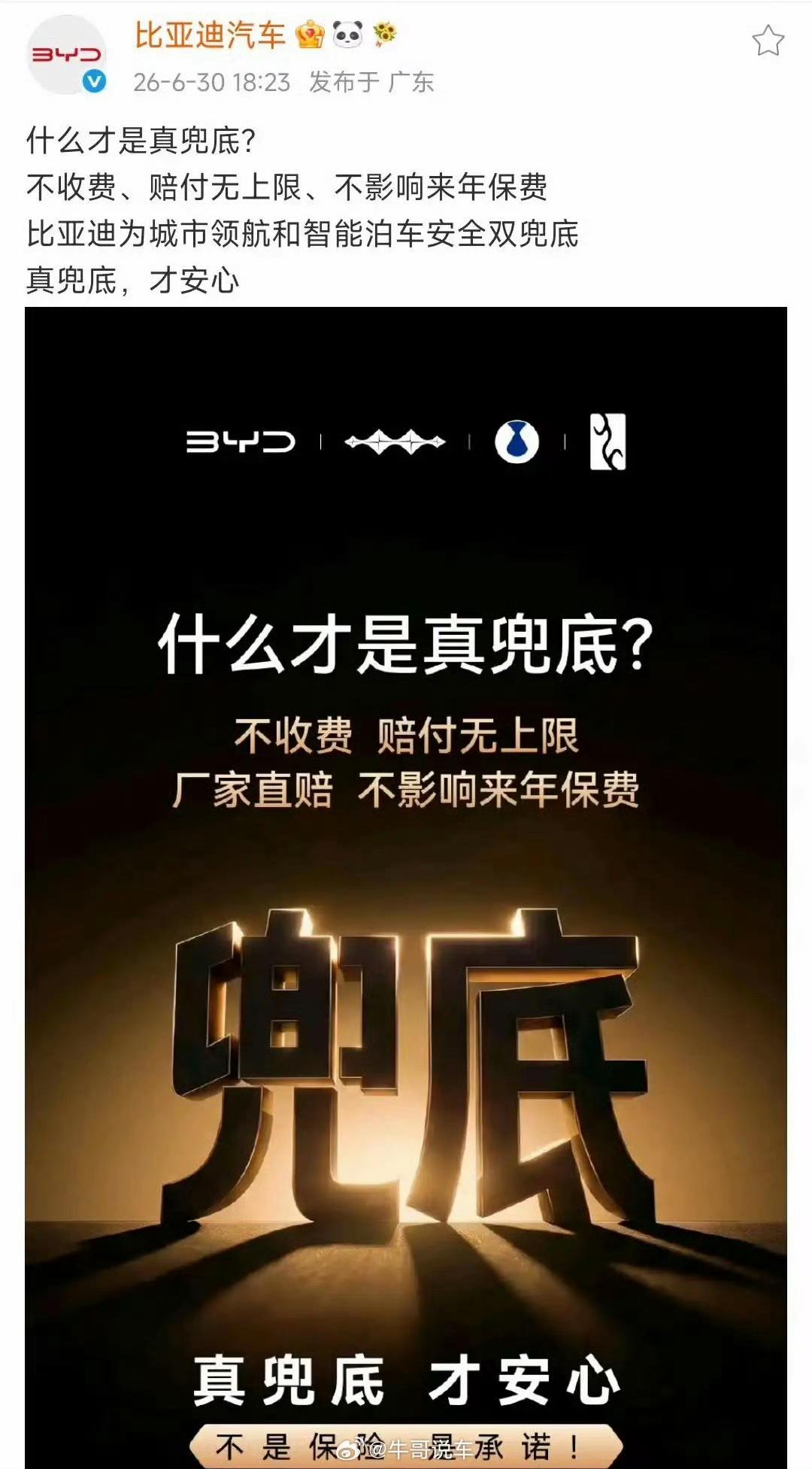 什么才是真兜底，比亚迪告诉你，保费不用上涨，厂家直接给你出钱，让你有勇气放心大胆