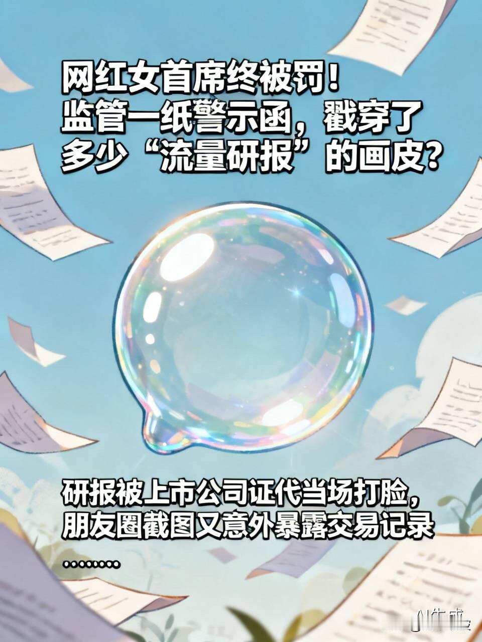 网红女首席终被罚！监管一纸警示函，戳穿了多少“流量研报”的画皮？

  “研报被