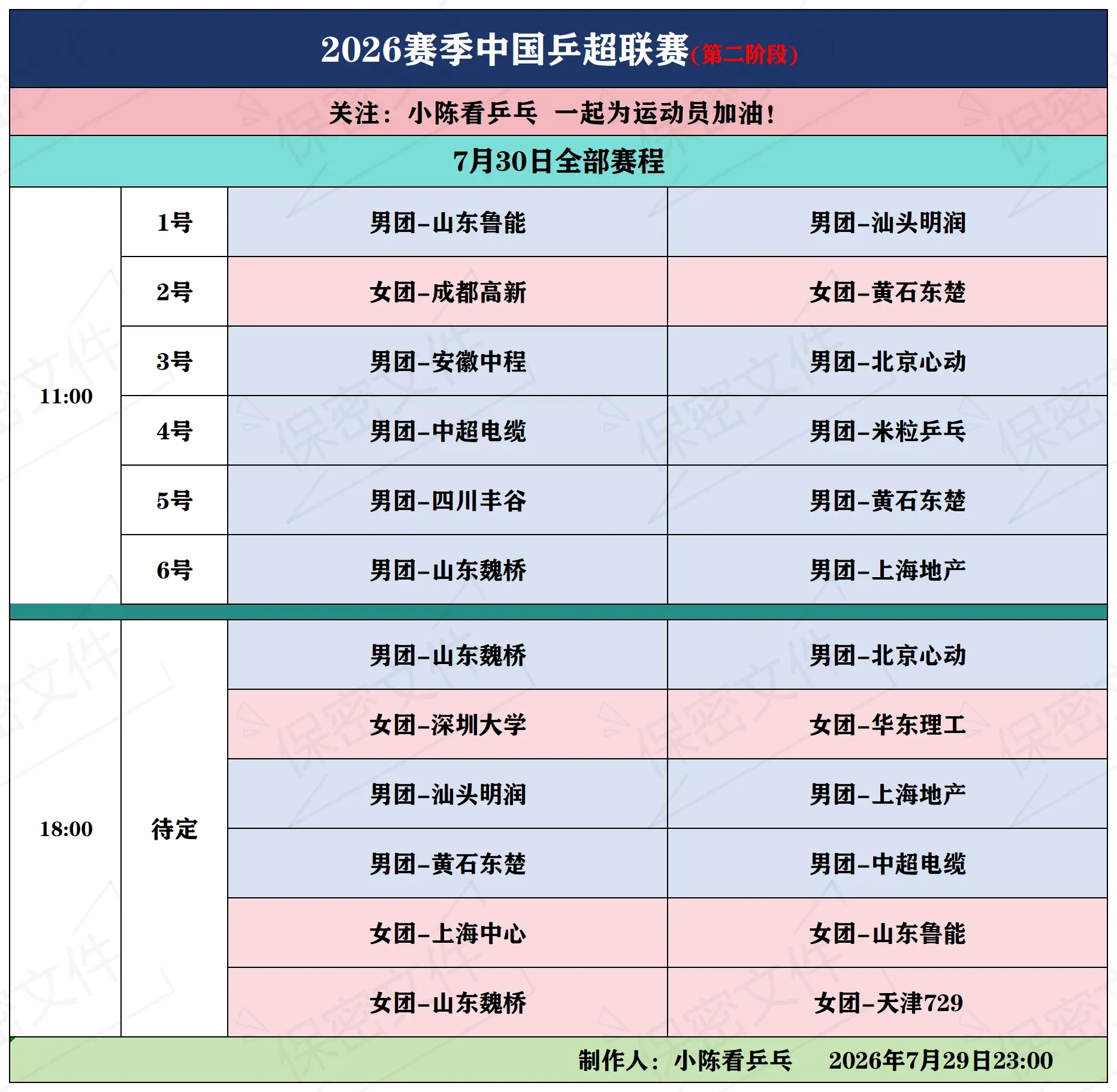 2026赛季乒超联赛7月30日全部赛程。2026赛季中国乒超联赛7月3...