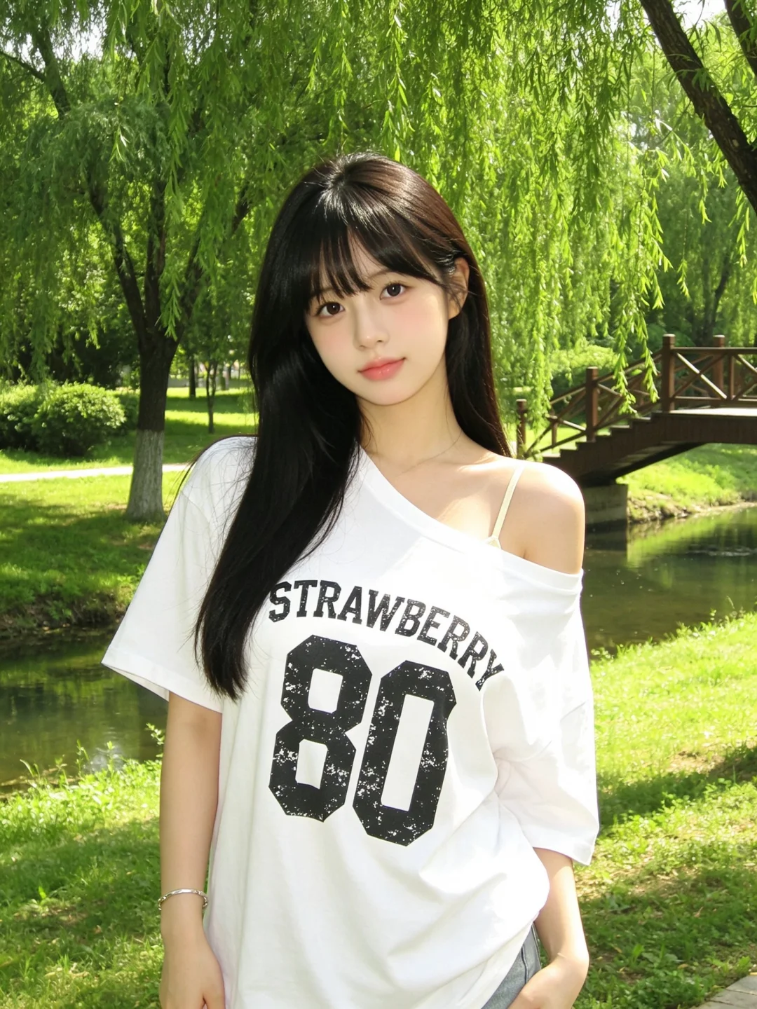 主体：一位极具清纯感的亚洲年轻女孩，大上围，乌黑长直发，齐刘海，水汪汪...