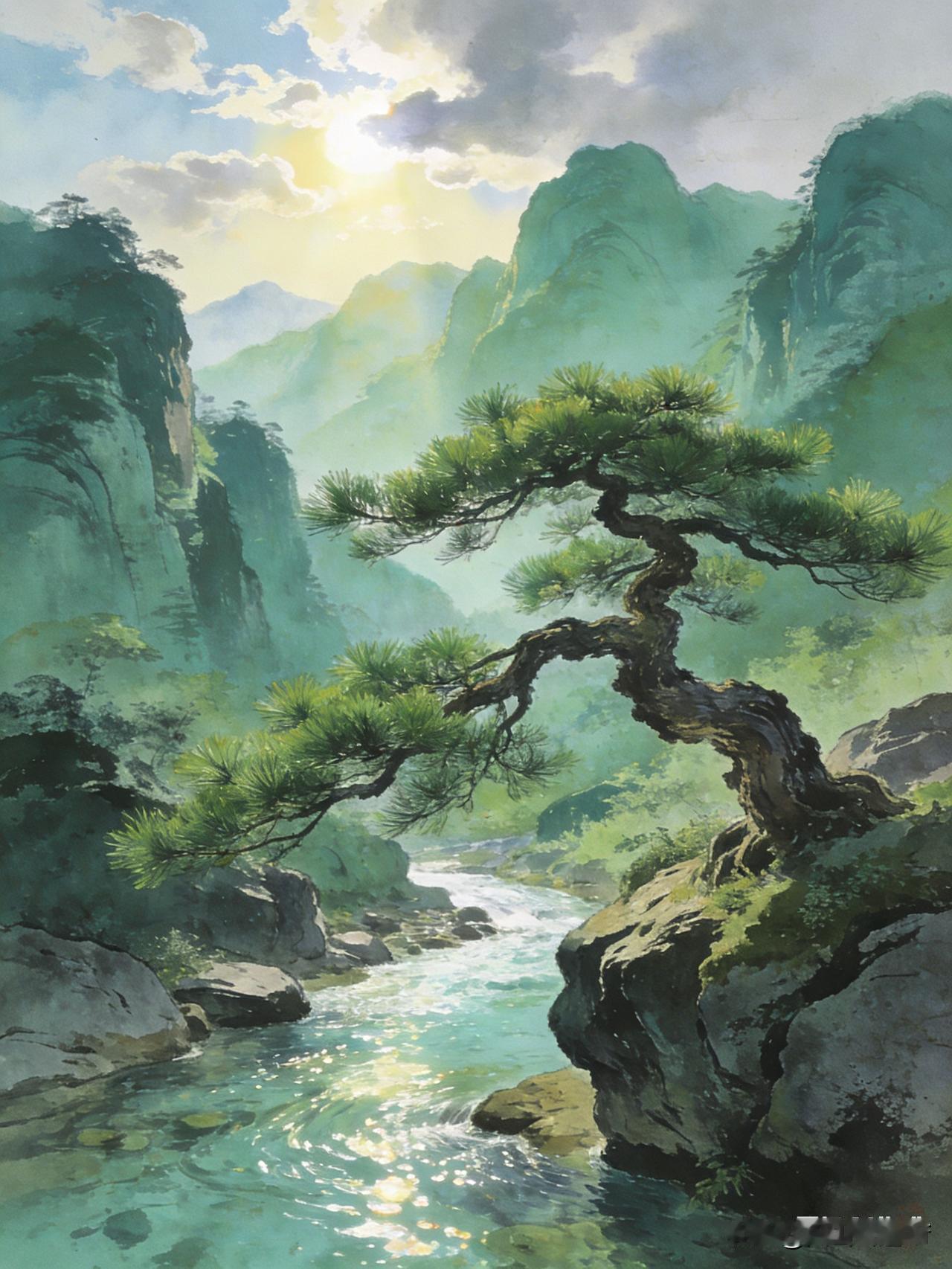 迎客松，深山藏古寺