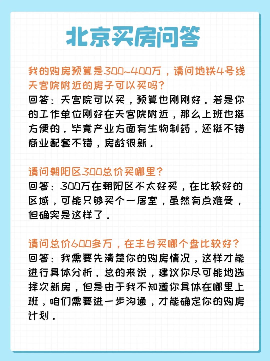 北京买房问答：朝阳区、丰台区、大兴区