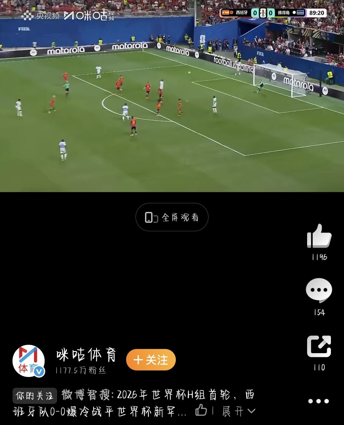 世界杯大冷门！西班牙狂轰90分钟没进球，0比0被佛得角硬生生逼平
美加墨世界杯H