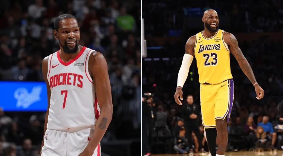 NBA常规赛，火箭主场对阵湖人，

NBA官方发文预热：詹姆斯和凯文-杜兰特将在