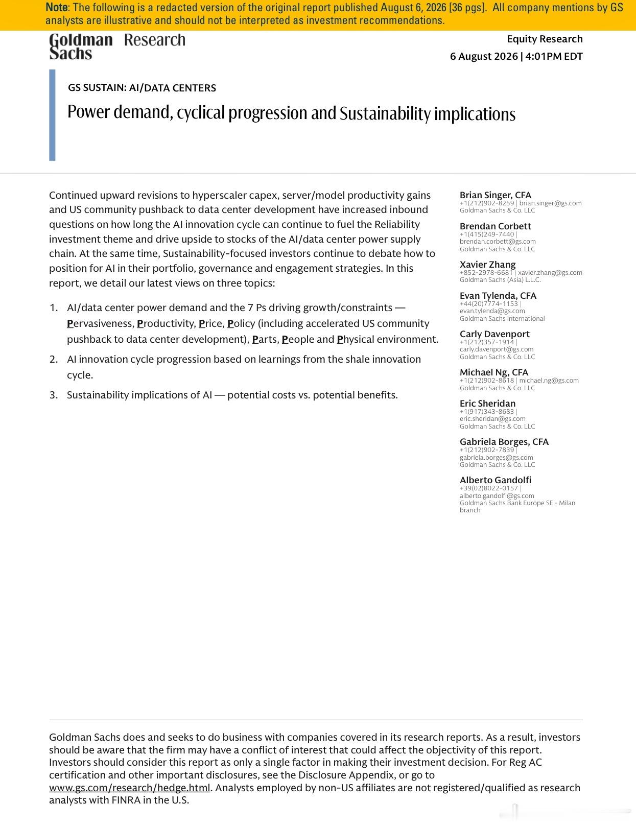 Goldman Sachs’s “Power demand, cyclical 
