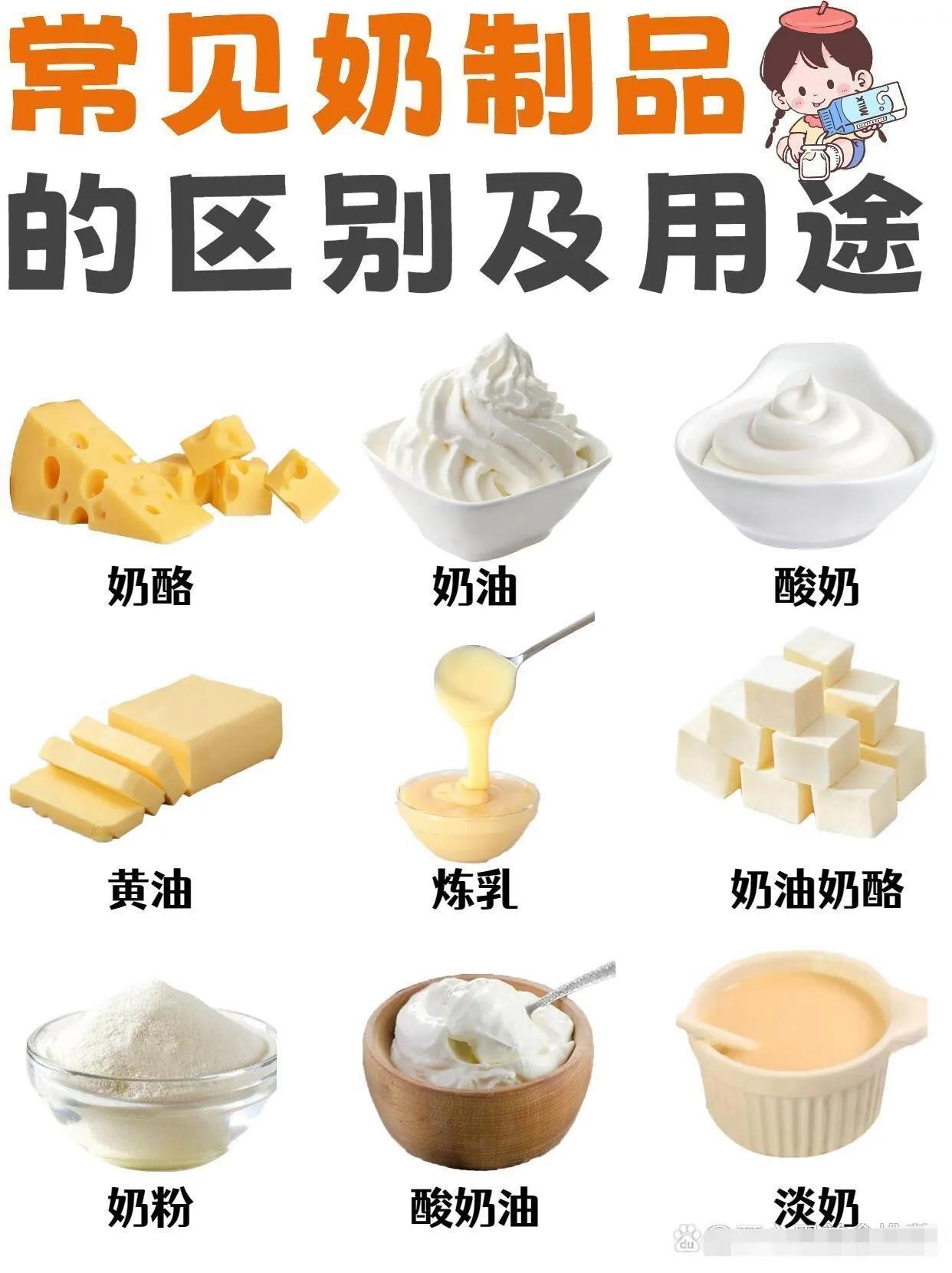 常见奶制品的区别和用途。奶制品富含优质蛋白质，是日常不可缺少的食物，但是有的奶制