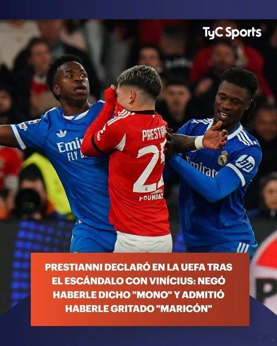 【】TyC体育：本菲卡的普雷斯蒂安尼向欧足联解释了自己对威尼修斯的争议行为，他否