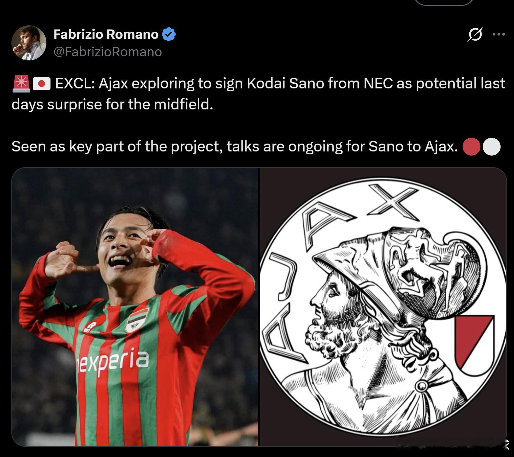 阿贾克斯这是真着急了！不过挺适合佐野航大以后的发展。samurai blue日本