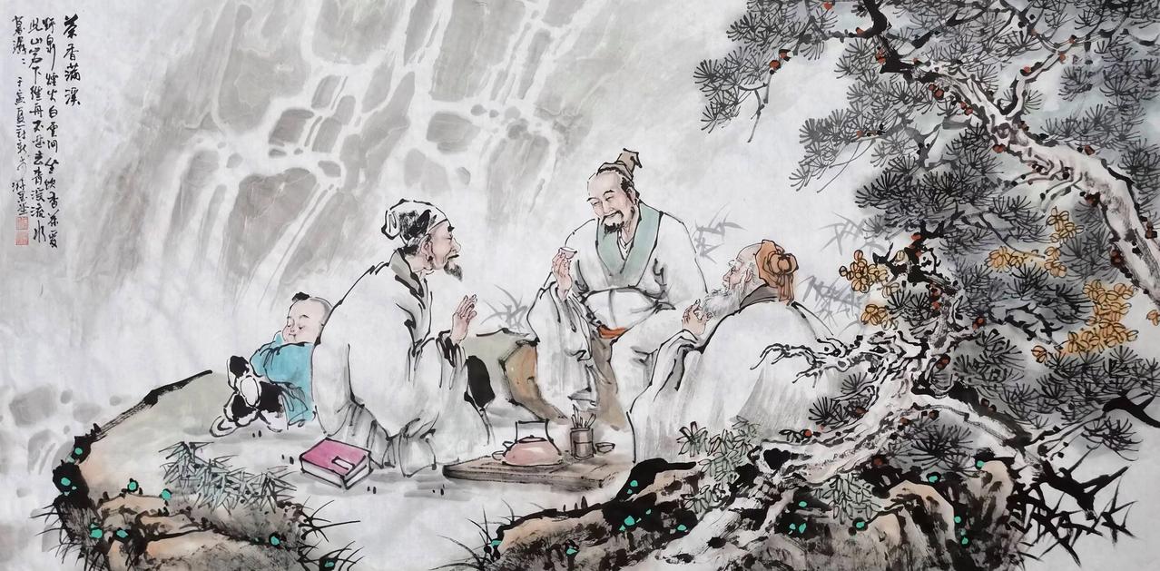 上联：瀑下约茶常洗肺
下联：[比心]

网络图片/诚谢侵删