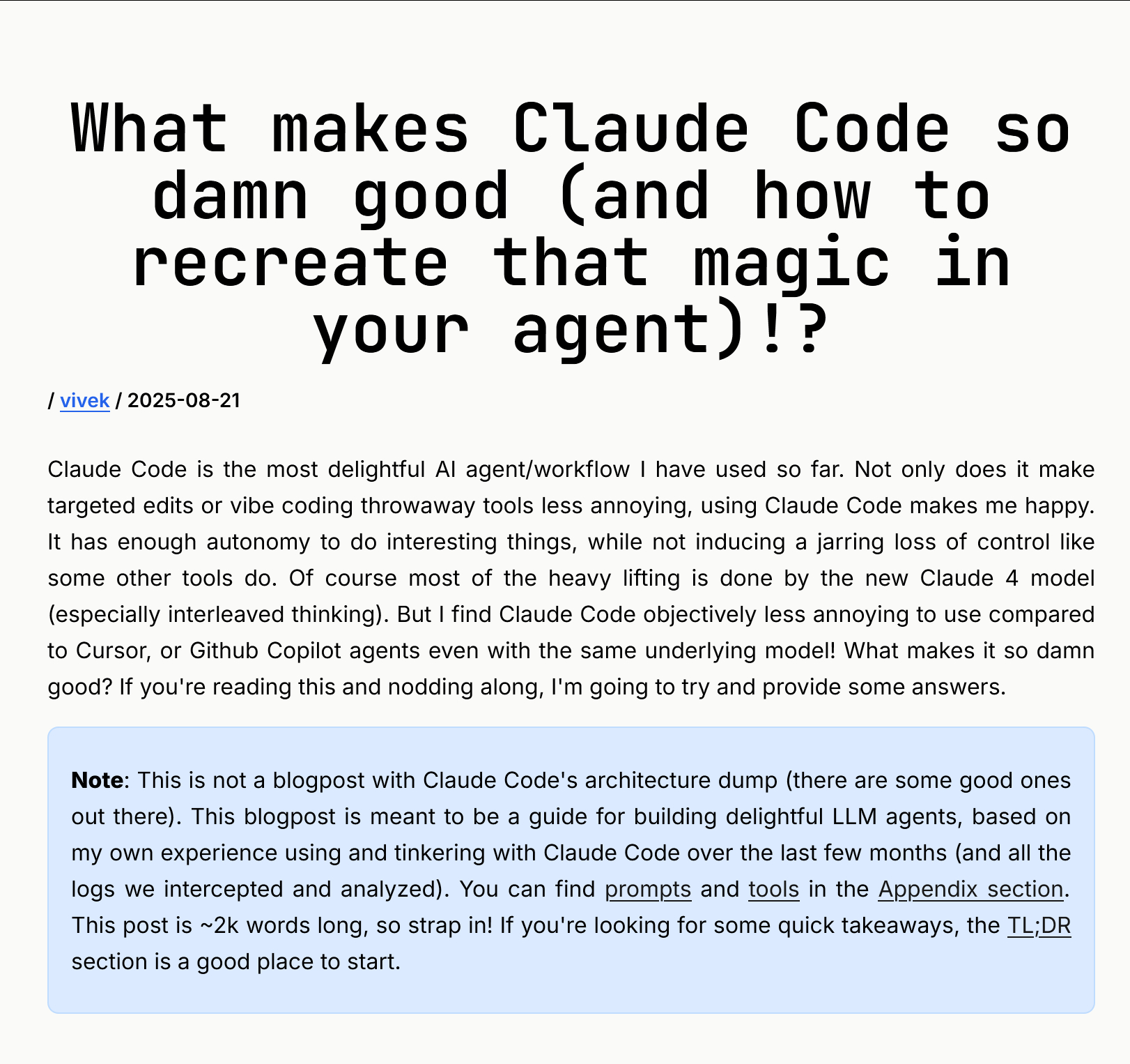 是什么让Claude Code如此出色（以及如何在你的Agent中重现这种魔力）