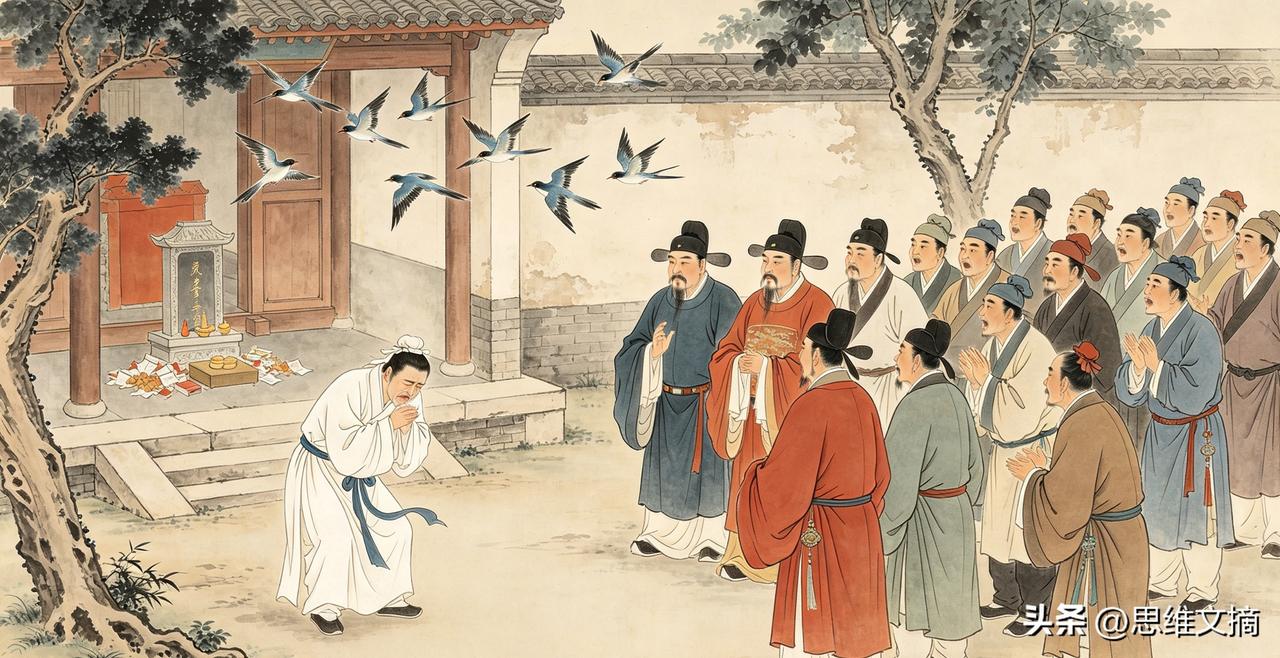 明代有个叫郭纯的孝子，母亲离世后，每次他在院中放声痛哭，成群飞鸟便会纷纷飞来，盘