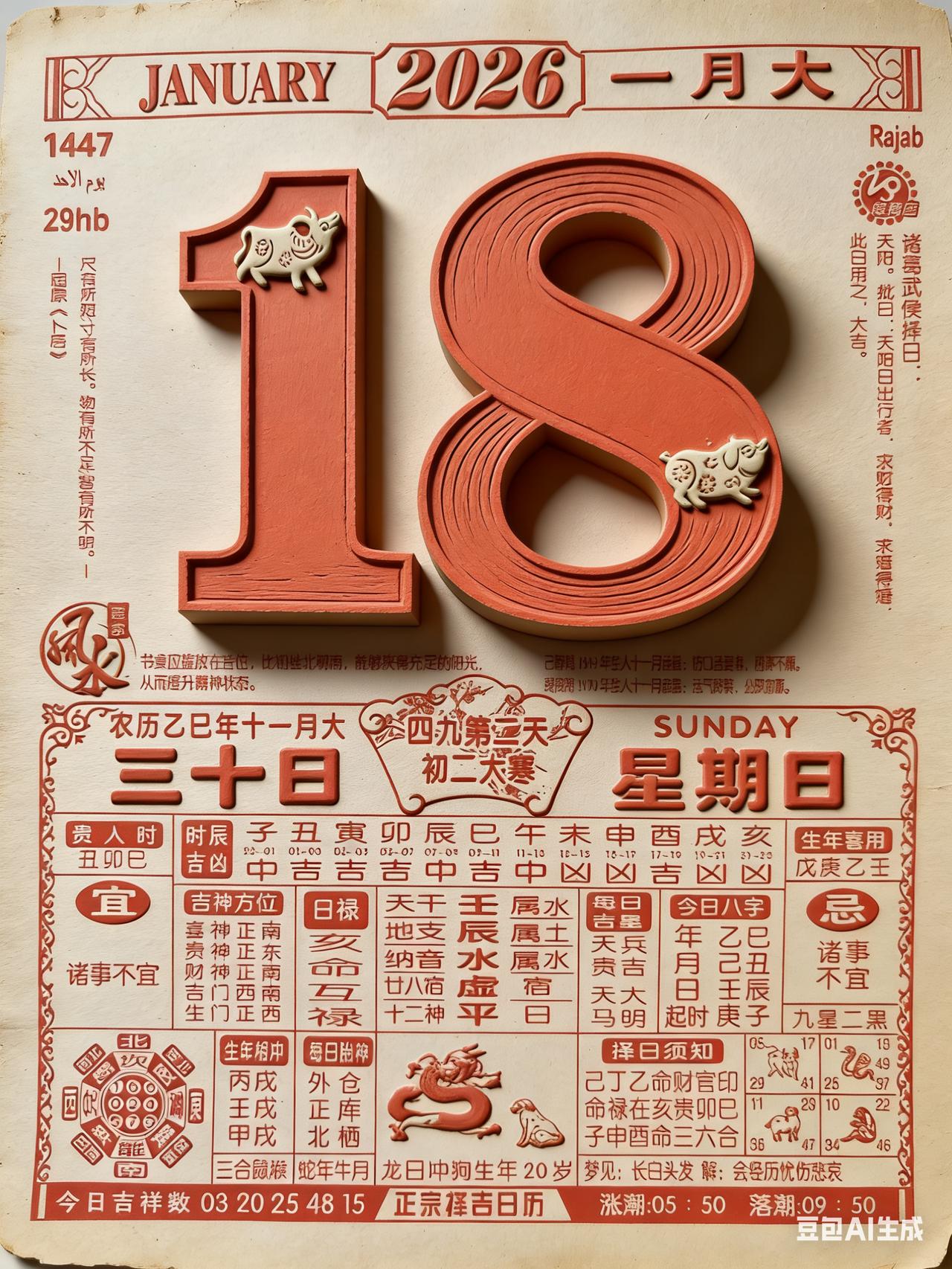 我帮你仔细看了一下2026年1月18日（农历冬月三十）的老黄历。特别需要注意的是