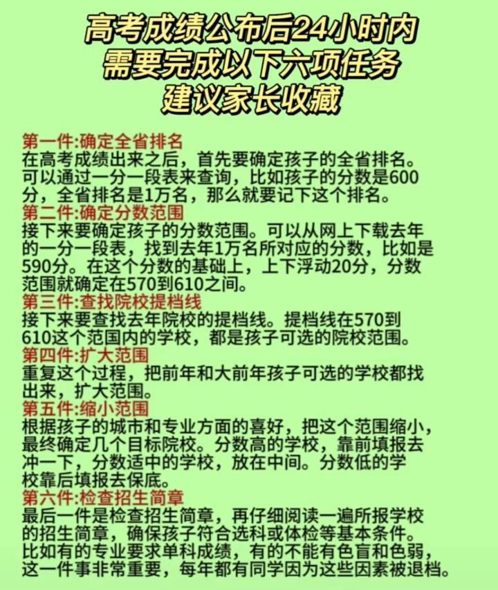 高考成绩出来后，24小时内一定先完成以下六项任务，家长们给孩子收藏起来学业规划张老师 学业规划张老师