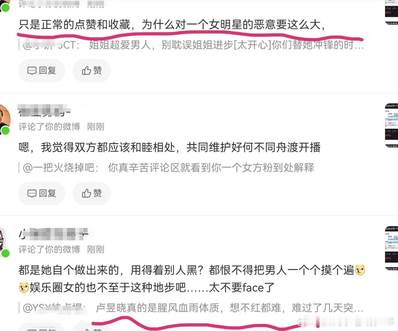 卢昱晓粉丝认为姐姐只是正常的点赞和收藏，不要恶意解读，一起护剧《何不同舟渡》 