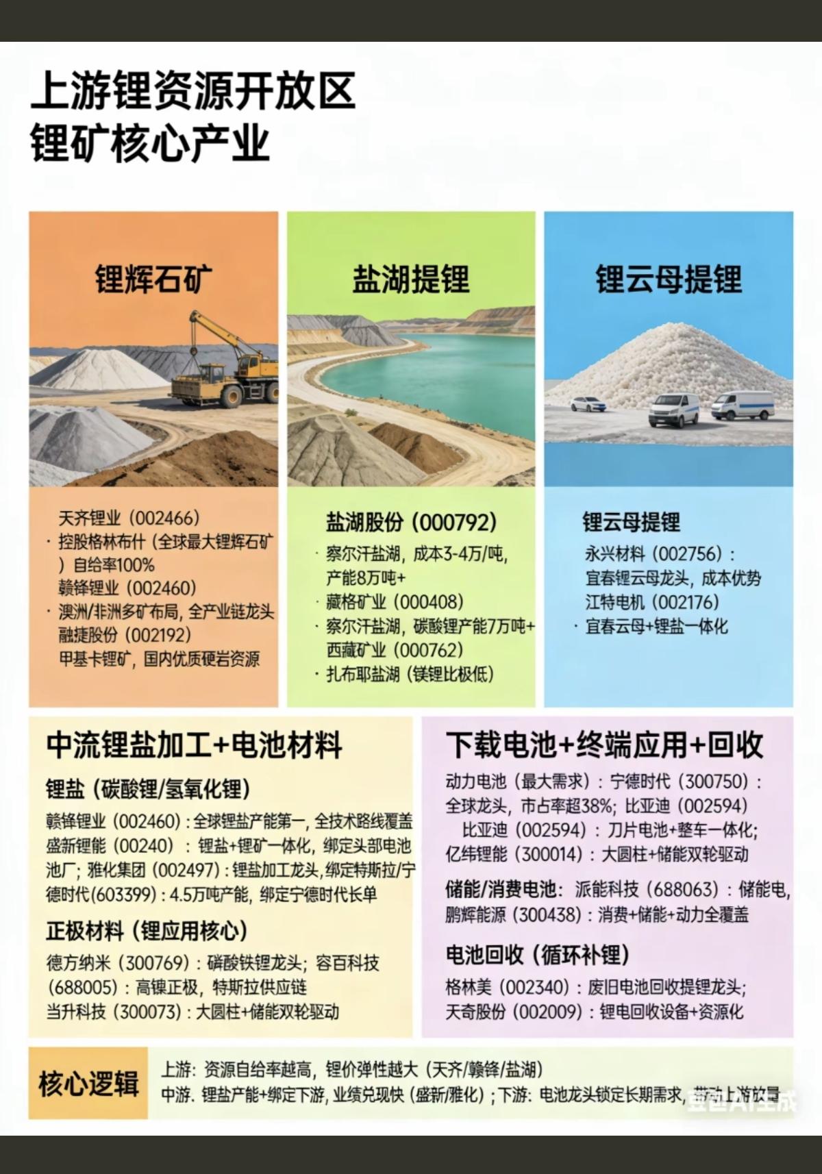 锂矿产业链：全景梳理+深度解析！

一、上游锂资源
      1）锂辉石矿
 