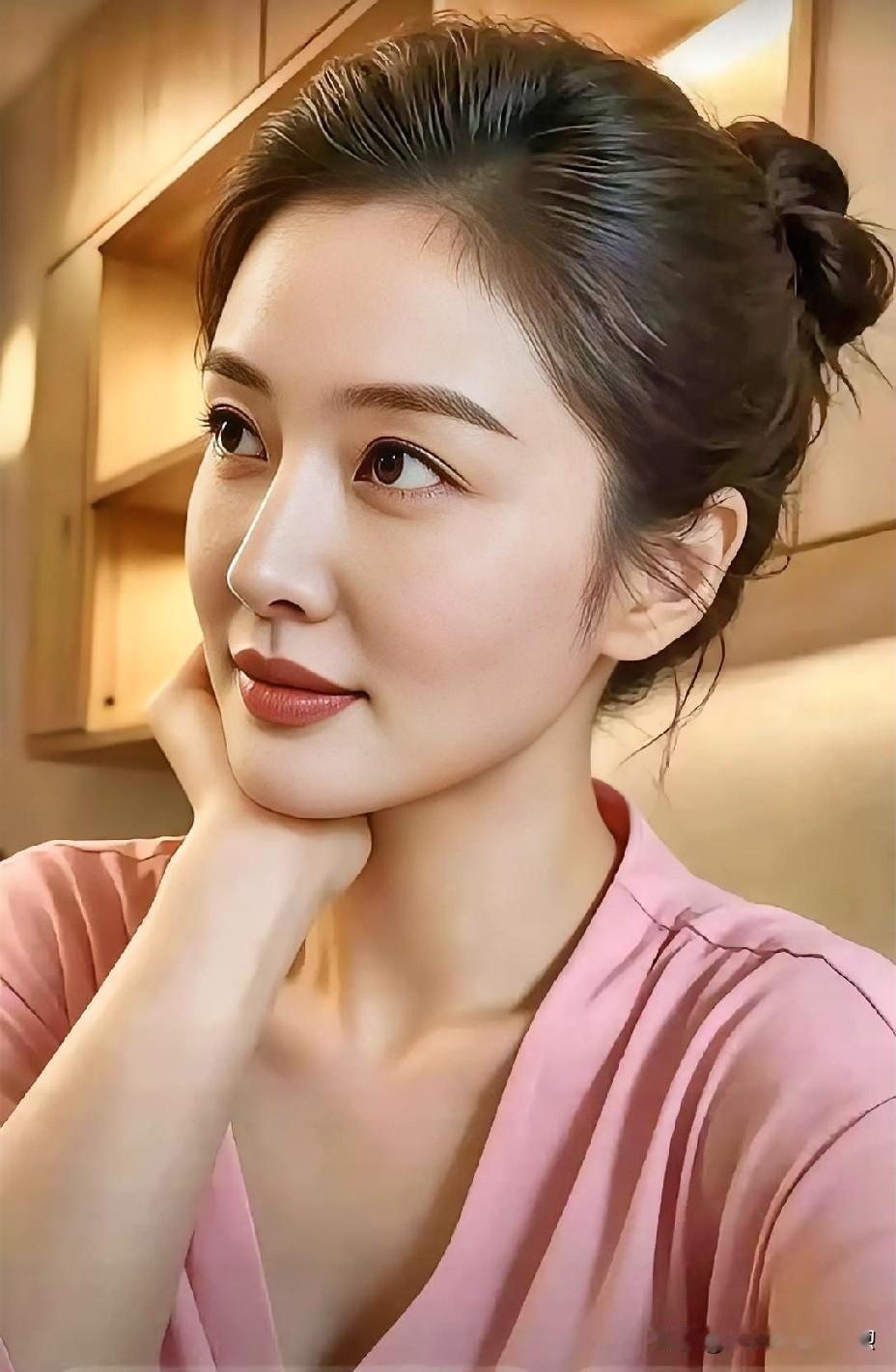 美不美你说了算💞💞粉衫浅笑，柔光映颊。手托香腮凝思，静谧时光里，温柔自成风景