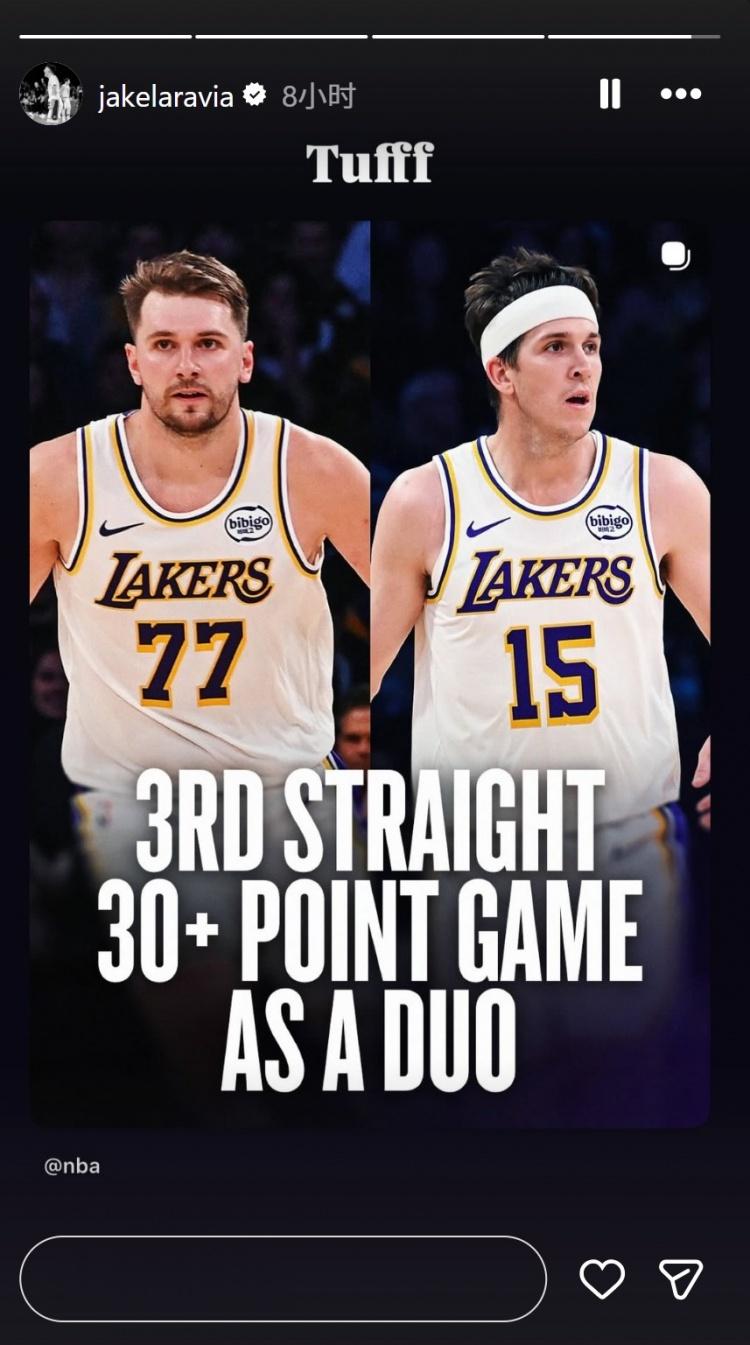 东契奇和里夫斯连续3场同砍30+！拉拉维亚转发：太强辣