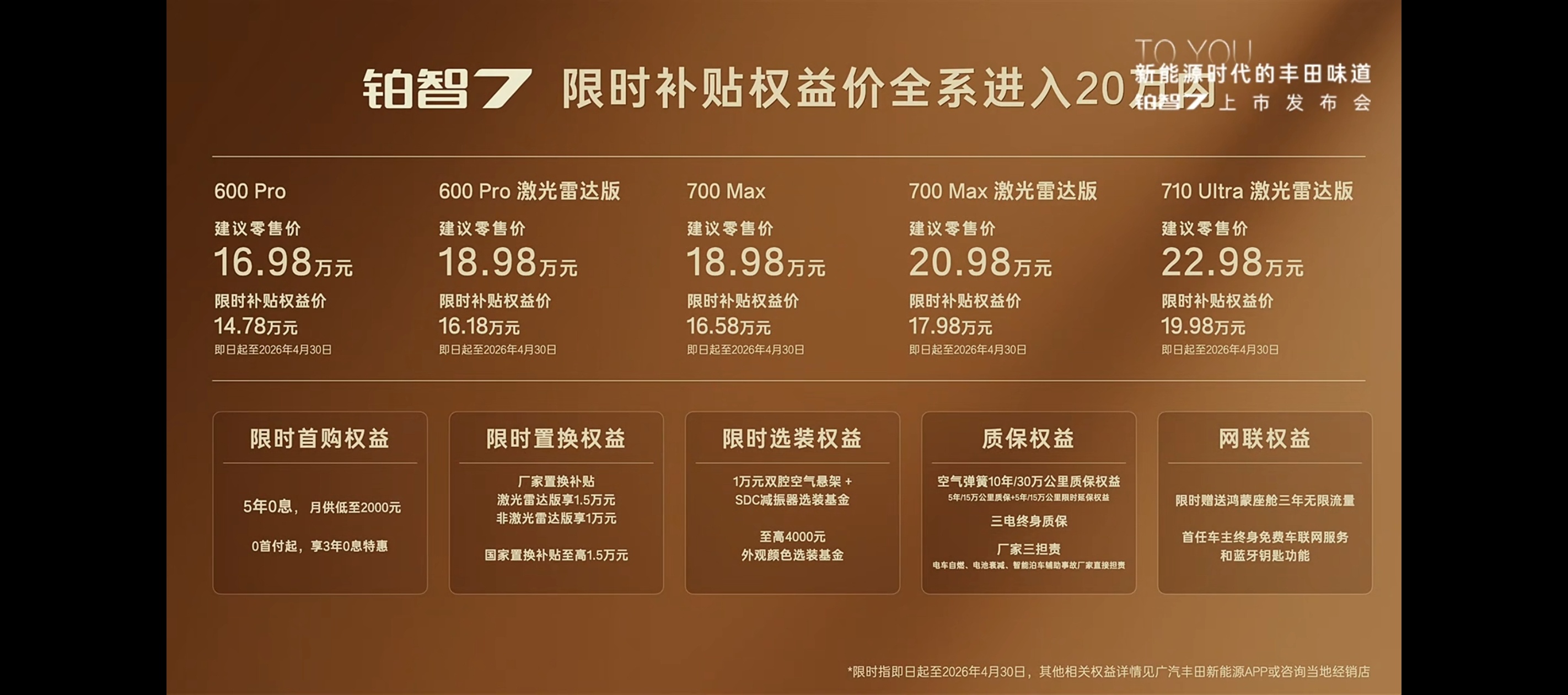 铂智7上市限时补贴权益价14.78万起 全系干到20万内，比前期预售价便宜1万元