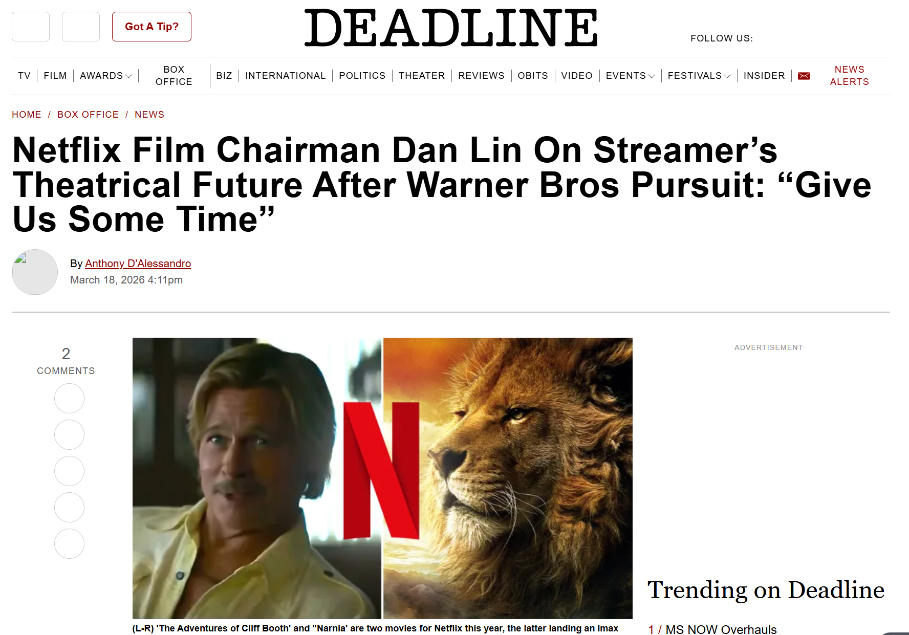 TNABO 追求华纳失败后，Netflix还会考虑自己承诺过的45天院线窗口期吗