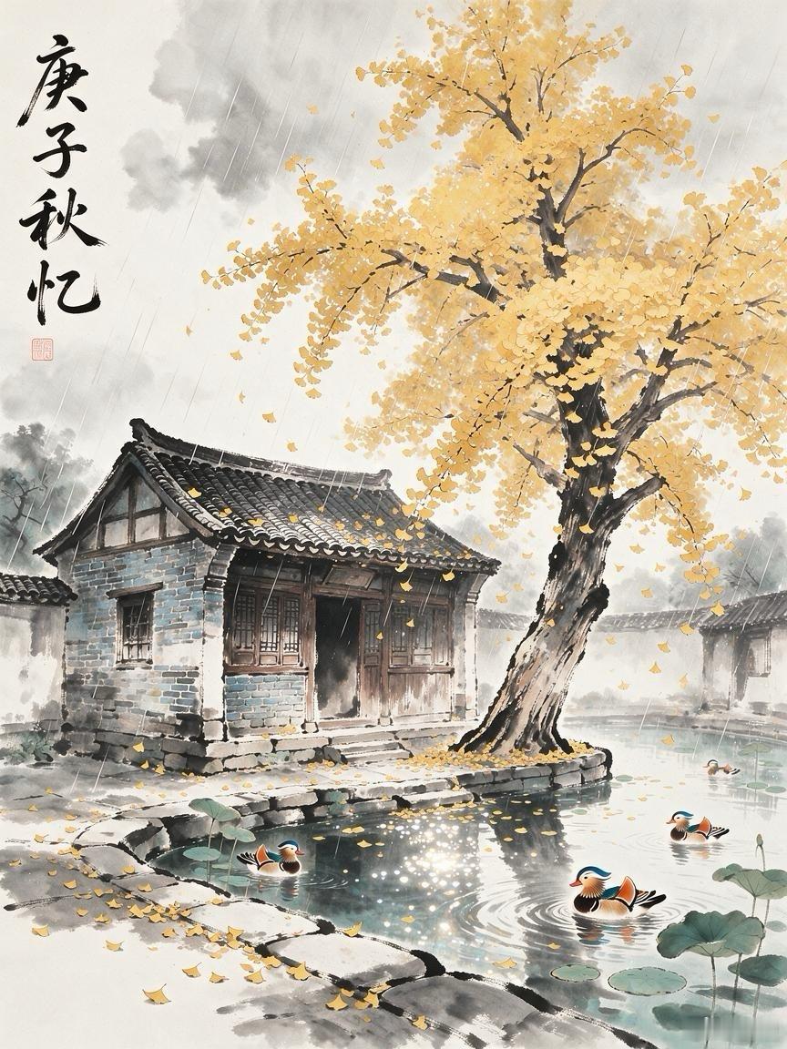 【庚子秋忆】庚子年秋作。丙午年秋修。散月浮云向秋来，疏雨细风也抒怀。清池浅漾鸳鸯