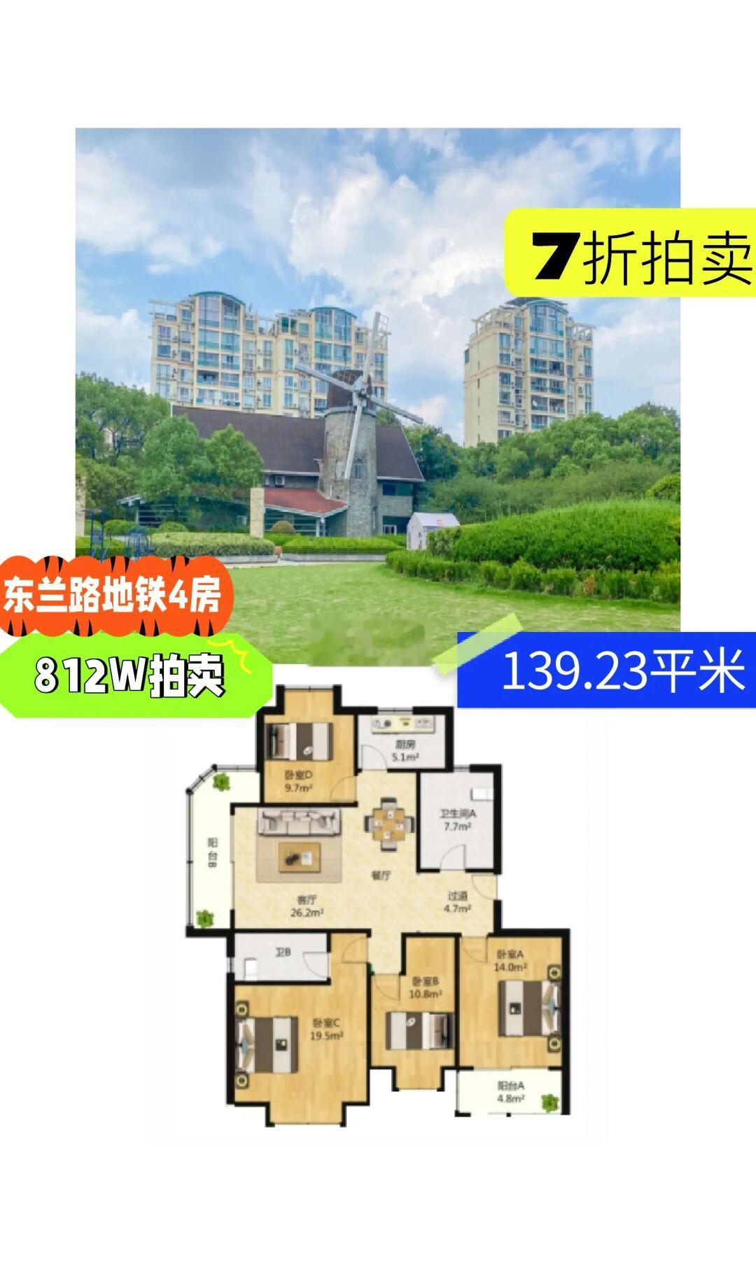 上海法拍房 闵行 欧风花都 4房 7折拍卖