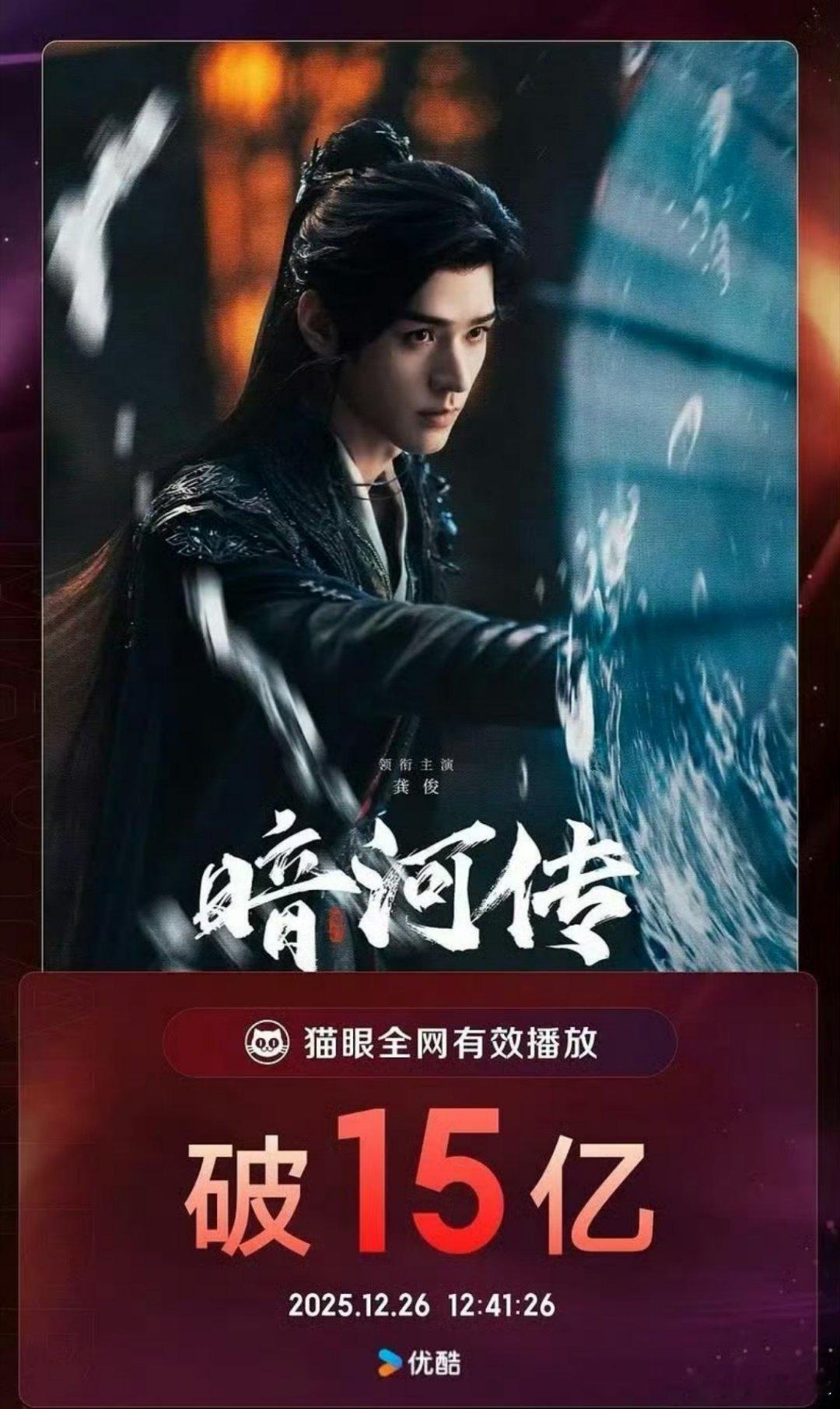 龚俊暗河传播放量破15亿 15亿播放量见证顶流实力！龚俊把苏暮雨的矛盾与坚守刻画