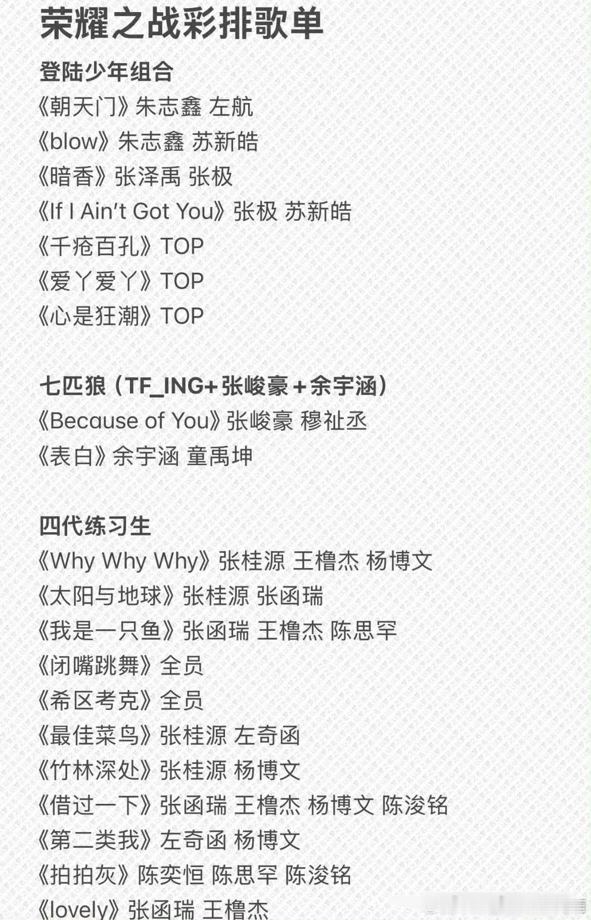 TF家族荣耀之战彩排歌单出炉 荣耀之战彩排路透