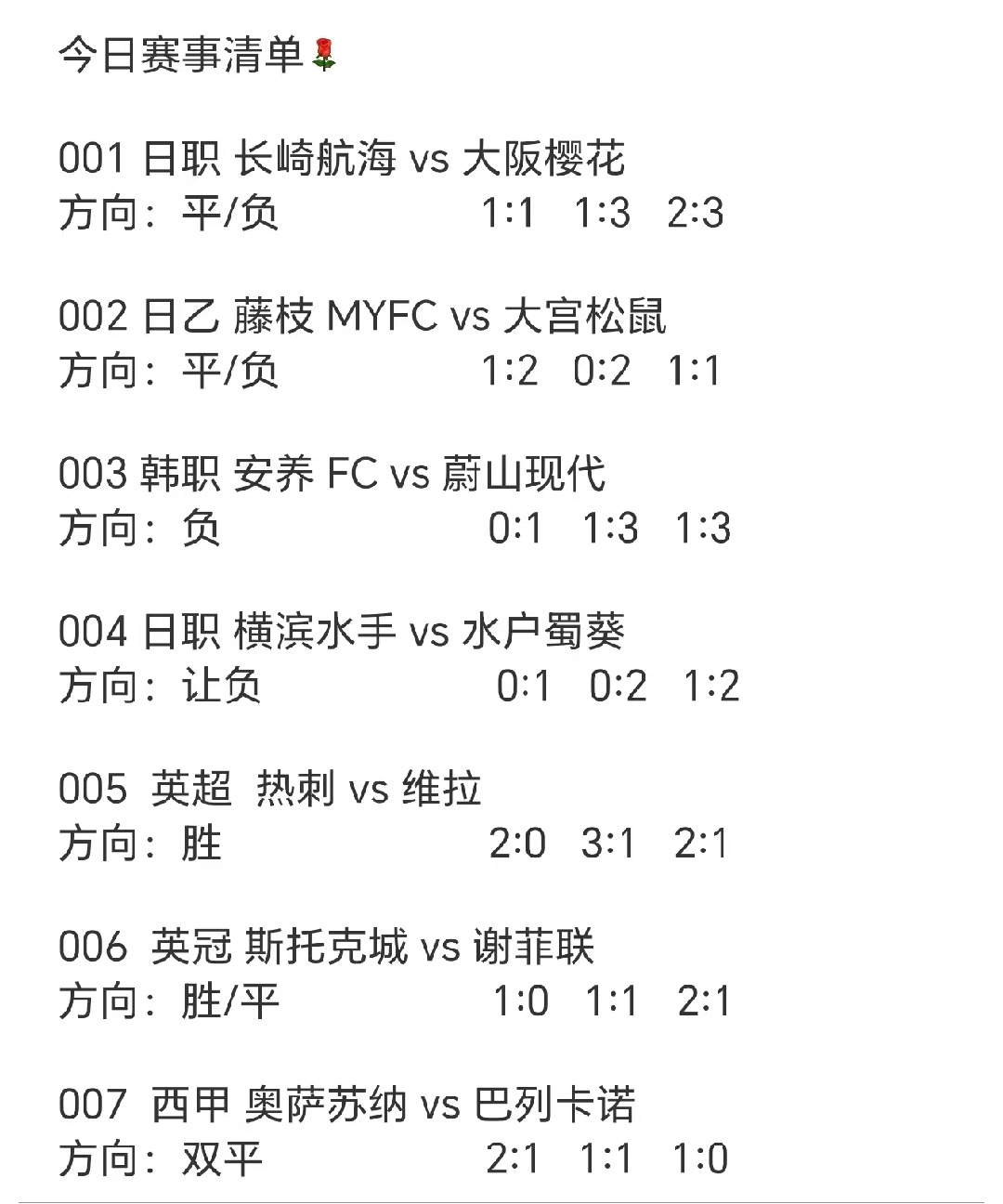 今日早场赛事清单[鲜花] ​​​