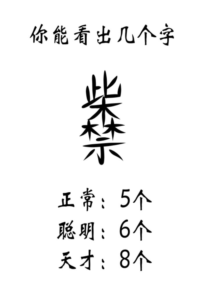 一个汉字拆解趣味谜题
通过把多个字嵌套组合成一个复杂字形，让你找里面藏了多少个汉