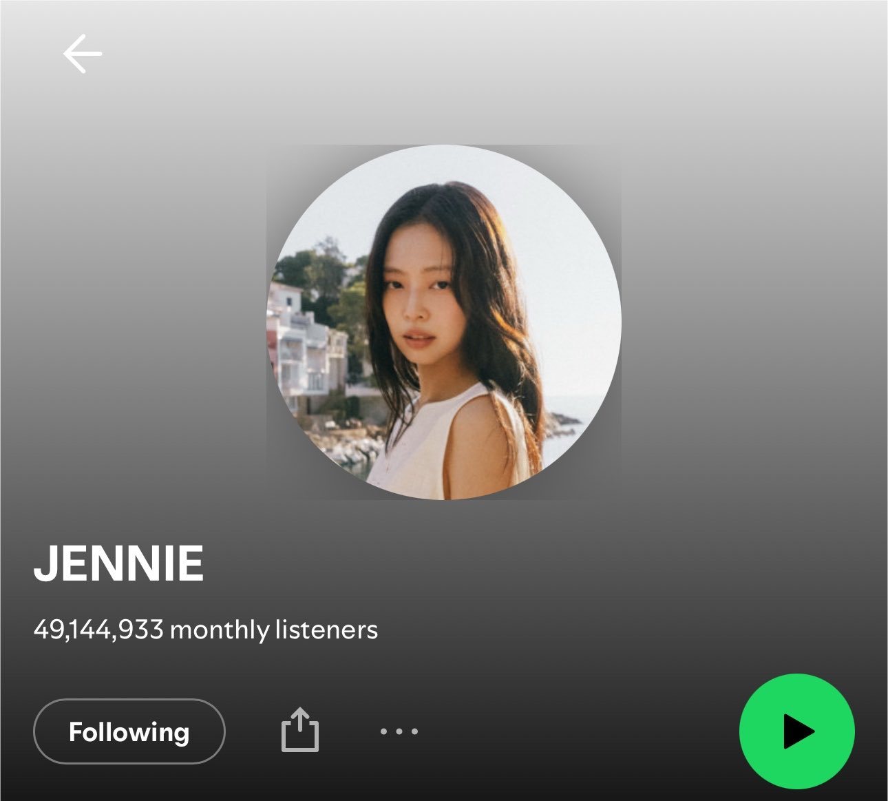 JENNIE 金珍妮自《Ruby》发行以来首次更改了她的Spotify 个人资料