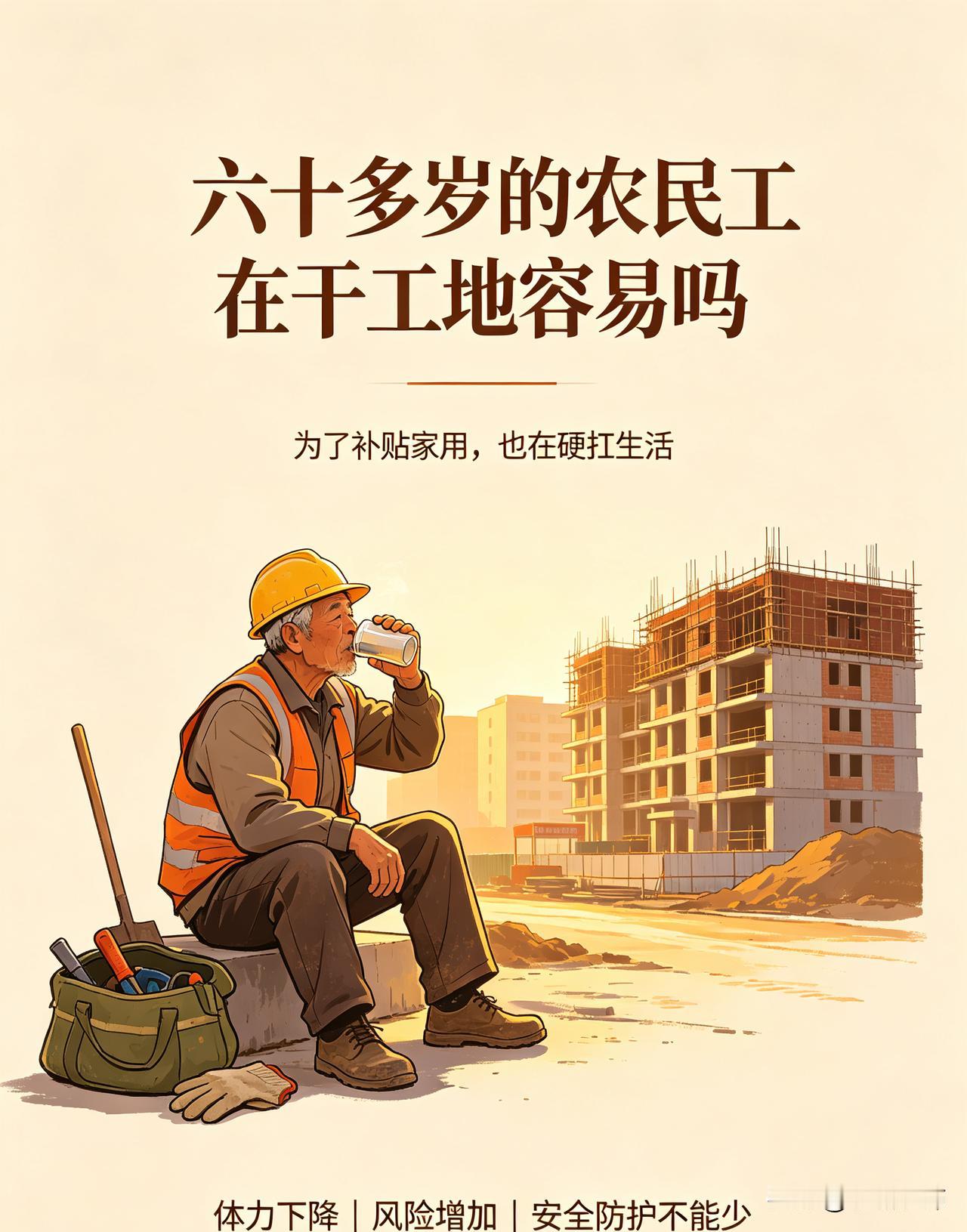 六十多岁的农民工在干工地容易吗?
六十多岁还坚守工地，着实不容易。年纪大体力下降