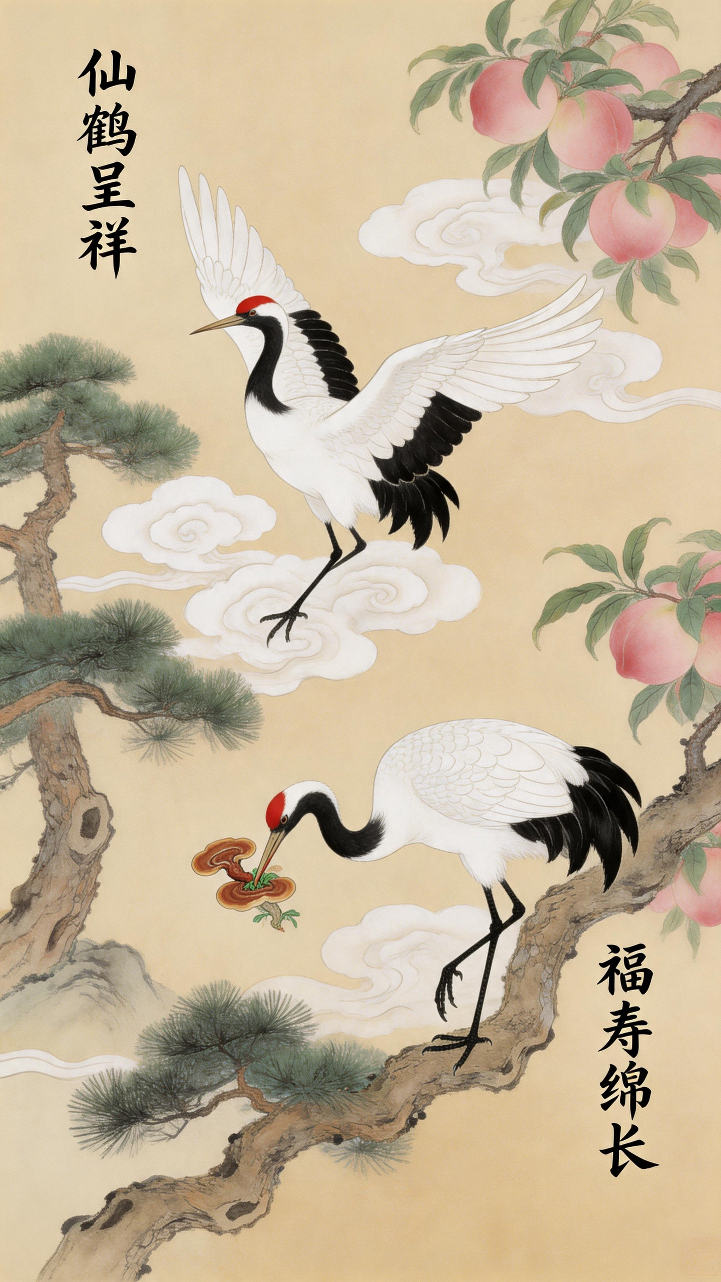 仙鹤呈祥，福寿绵长！仙鹤纳吉，颐养天年，喜乐常存 