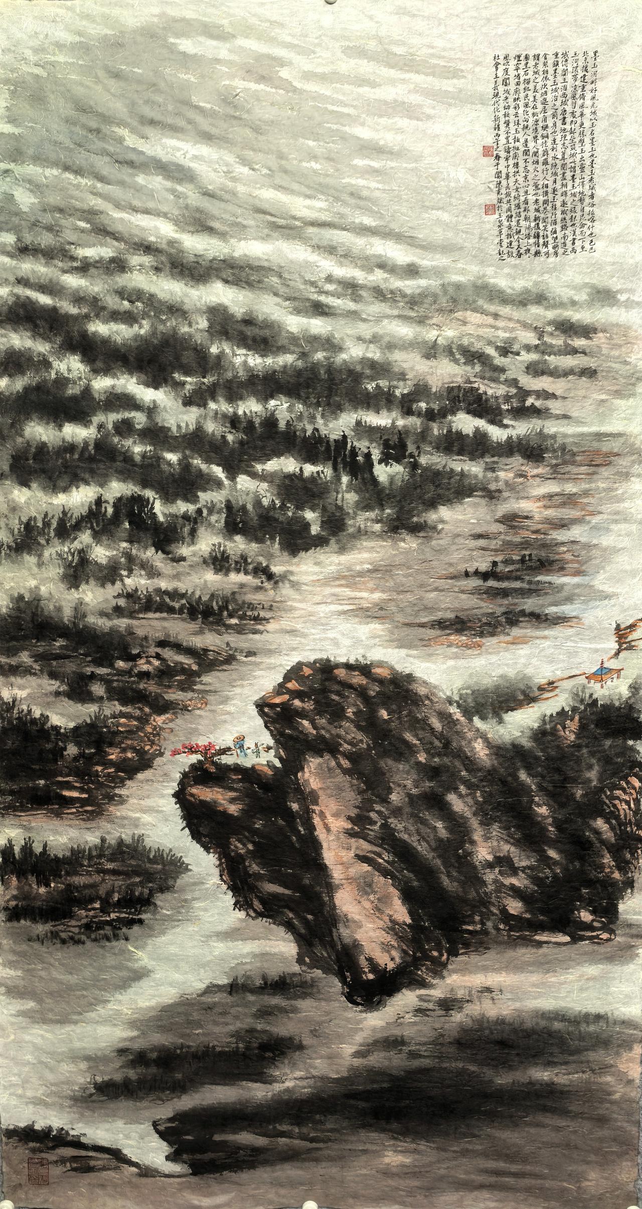 墨玉河边洄水沱分享今日的感悟 
丙午春于阗陈克斌泼墨山水！