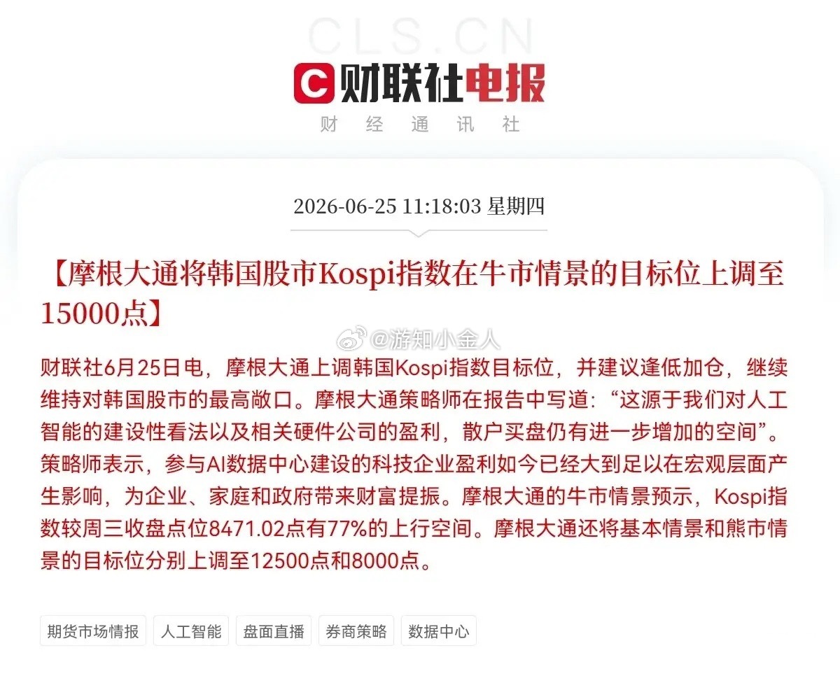 摩根大通喊逢低加仓了！不过股民要注意，加的不是大A，是韩国股市…就在刚刚！摩根大